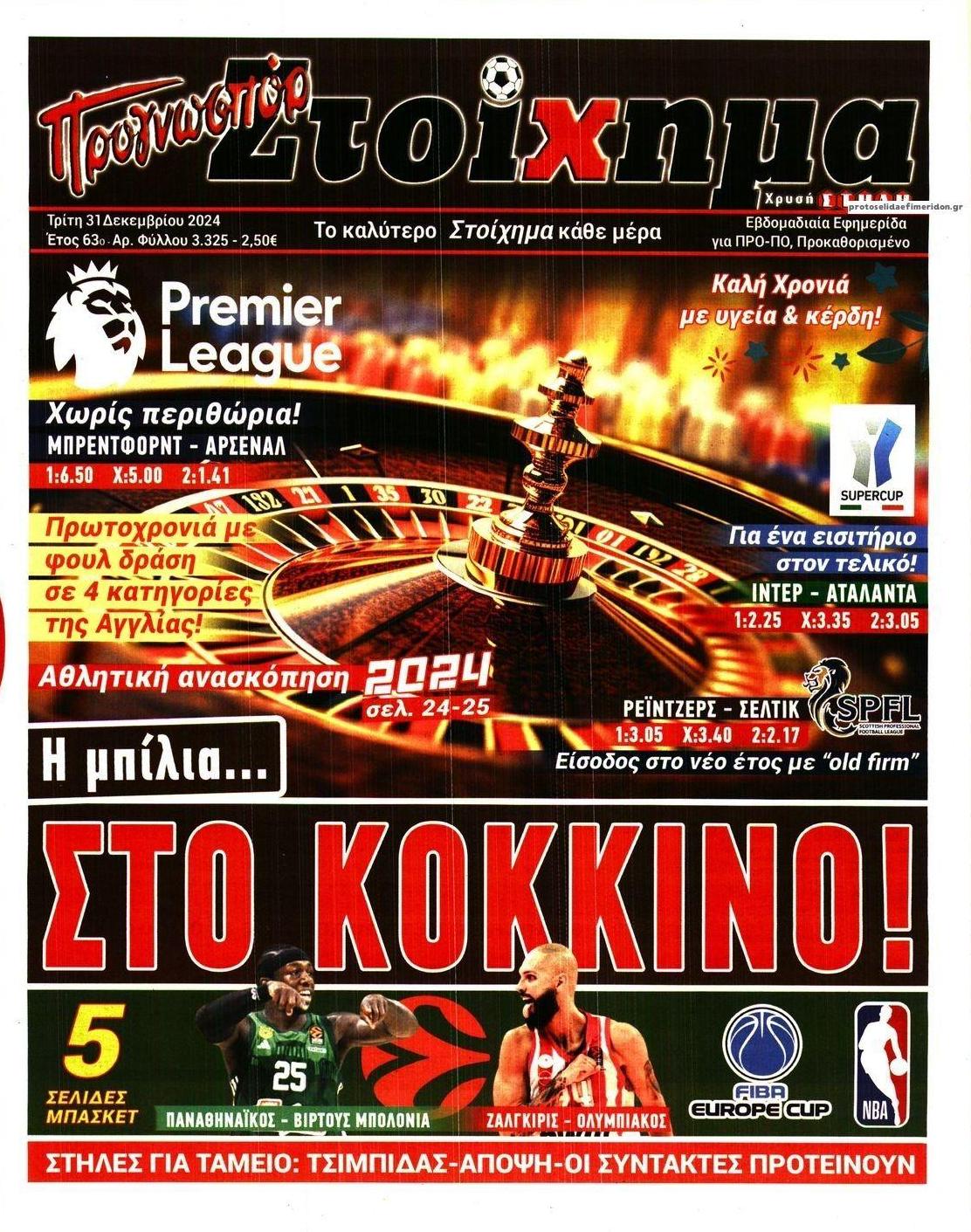 Πρωτοσέλιδο εφημερίδας Στοίχημα