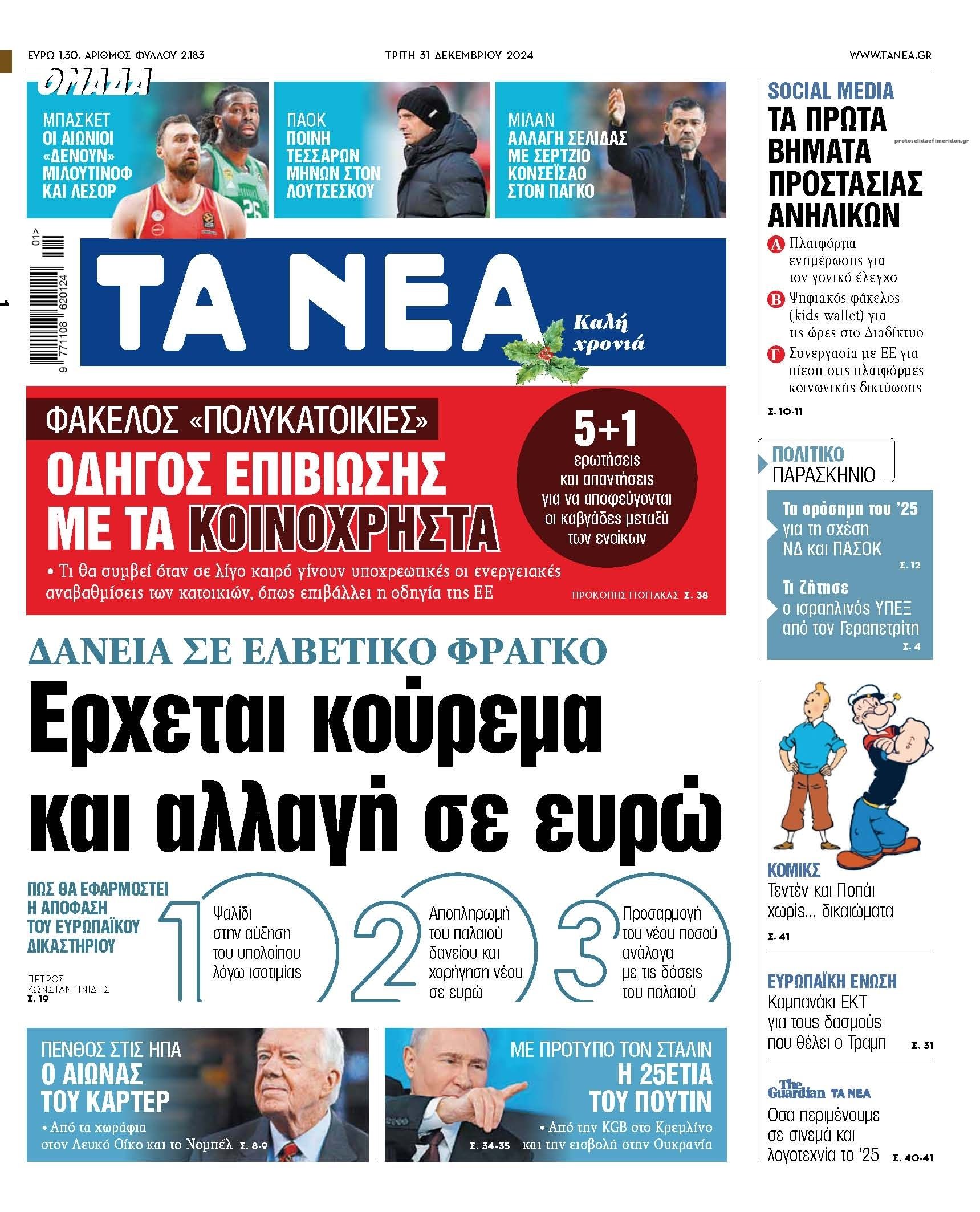 Πρωτοσέλιδο εφημερίδας Τα Νέα