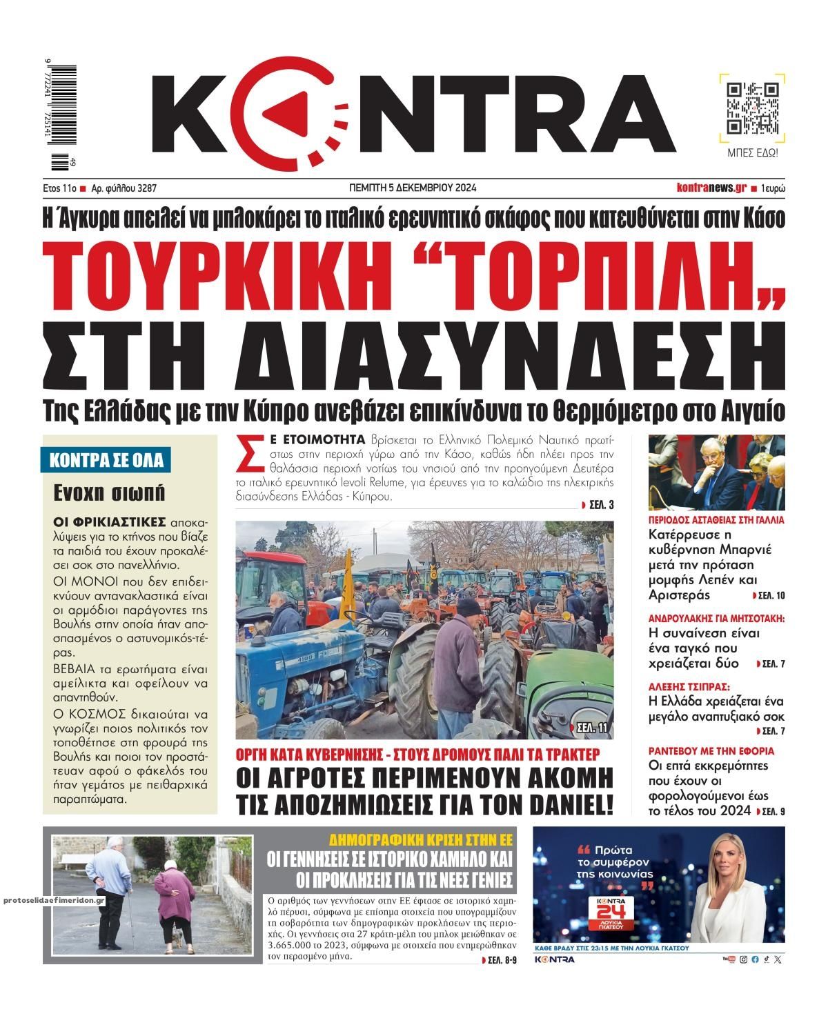 Πρωτοσέλιδο εφημερίδας Kontra News