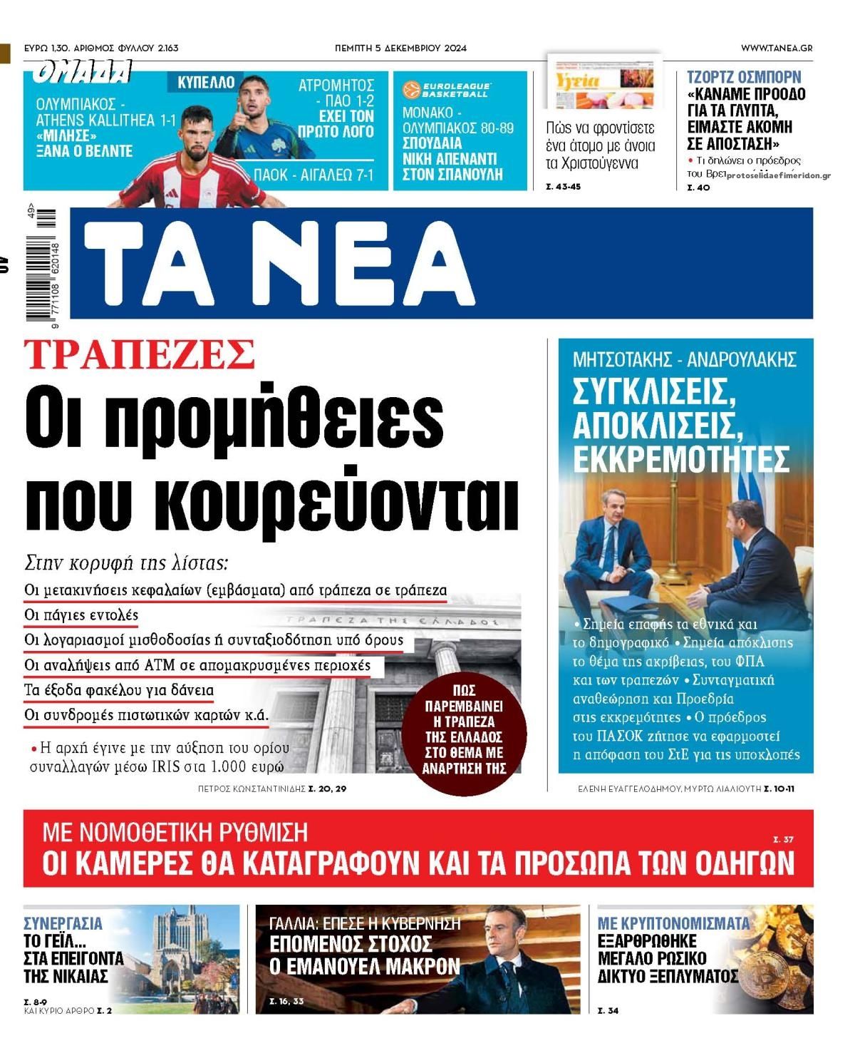 Πρωτοσέλιδο εφημερίδας Τα Νέα