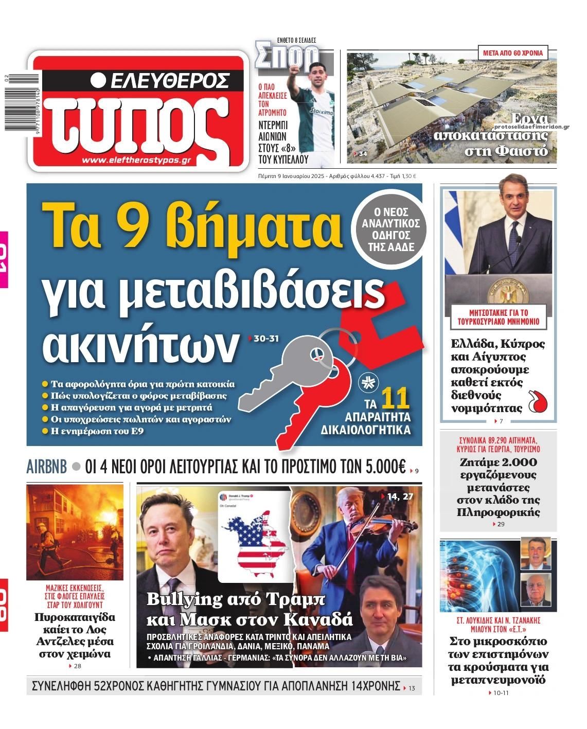 Πρωτοσέλιδο εφημερίδας Ελεύθερος Τύπος