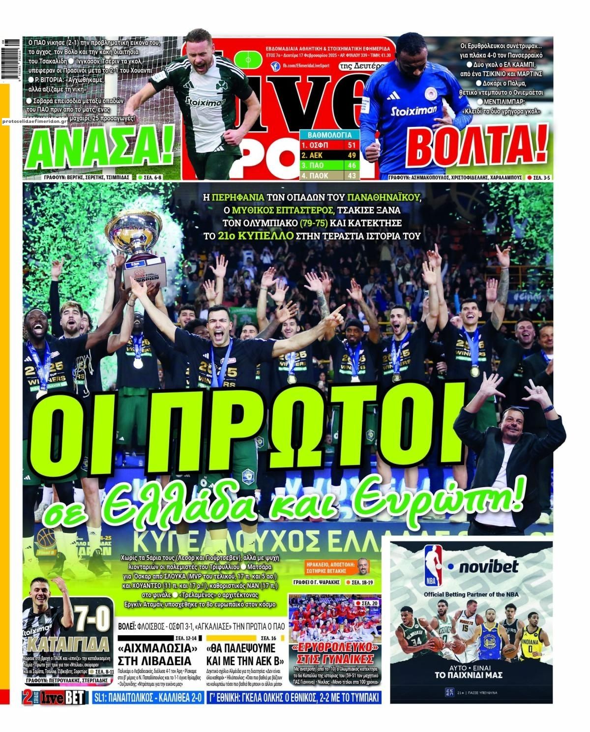 Πρωτοσέλιδο εφημερίδας Livesport