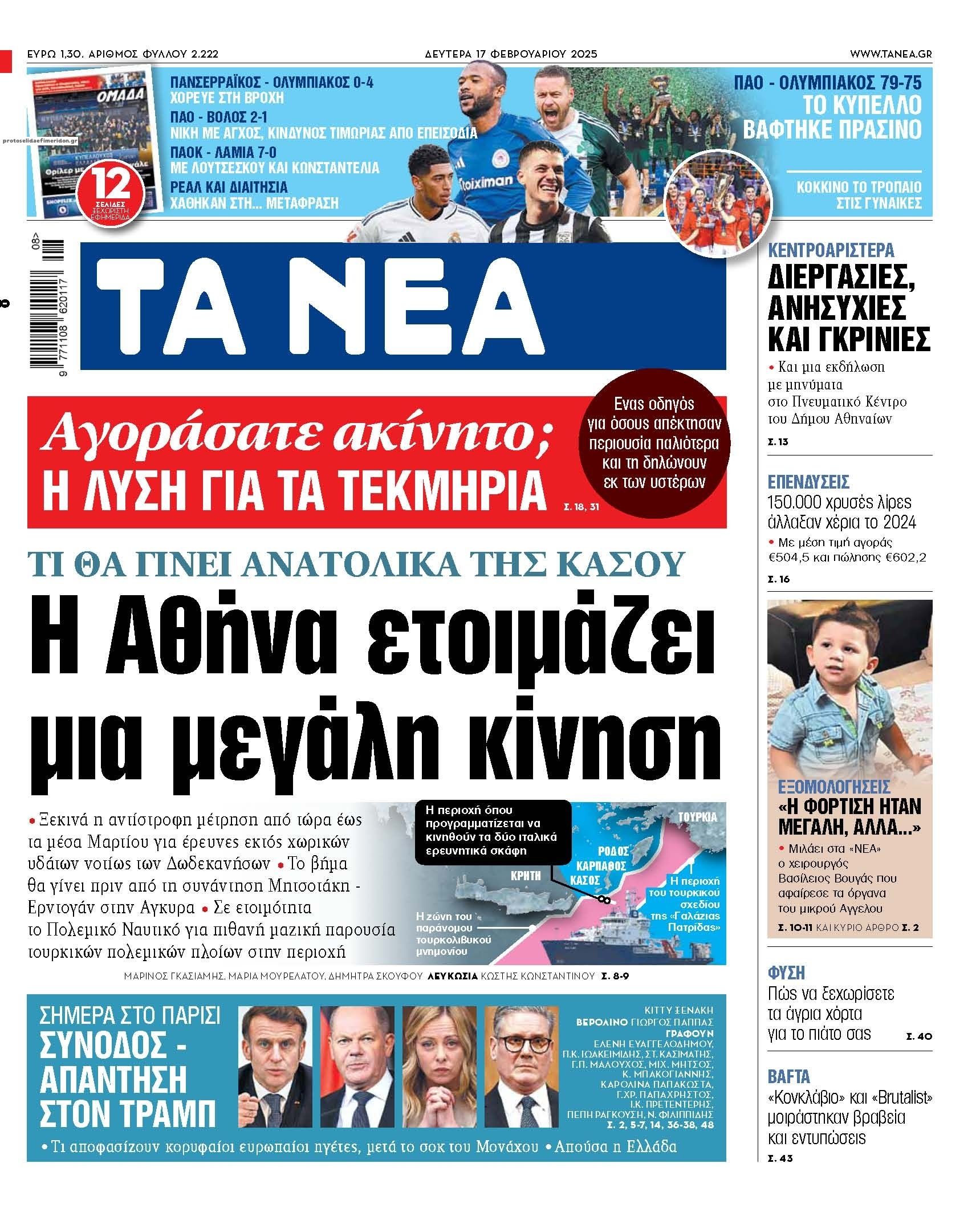 Πρωτοσέλιδο εφημερίδας Τα Νέα