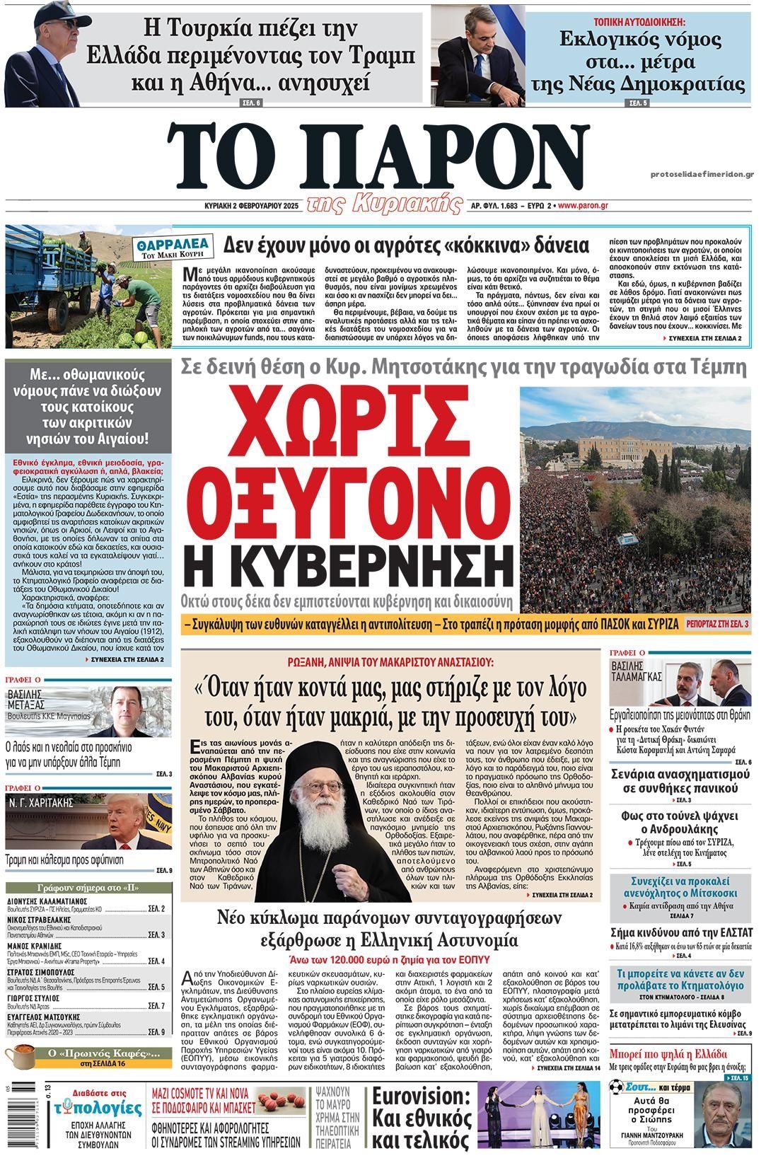 Πρωτοσέλιδο εφημερίδας Το Παρόν
