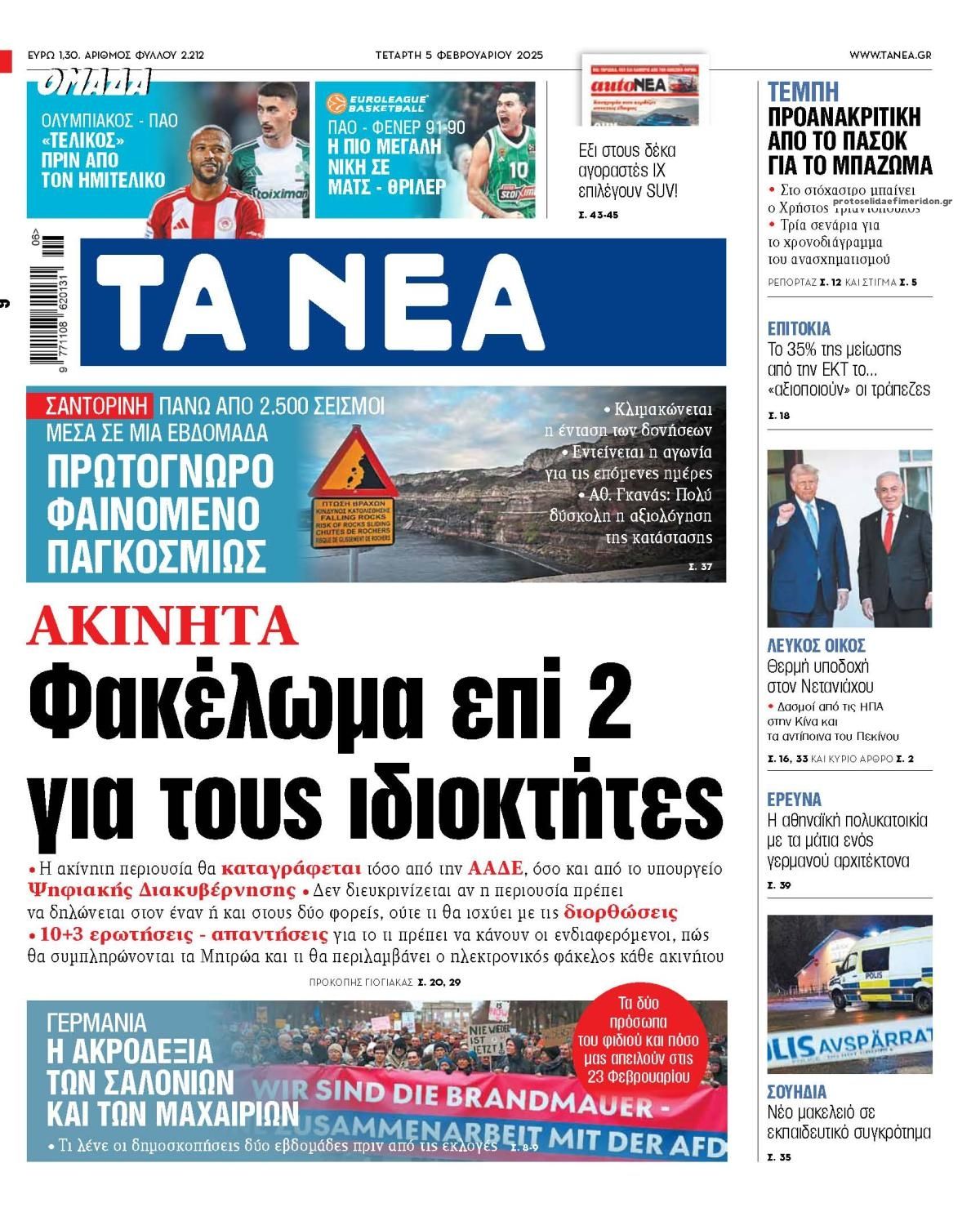 Πρωτοσέλιδο εφημερίδας Τα Νέα