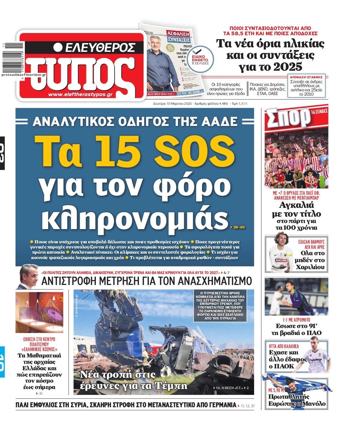 Πρωτοσέλιδο εφημερίδας Ελεύθερος Τύπος