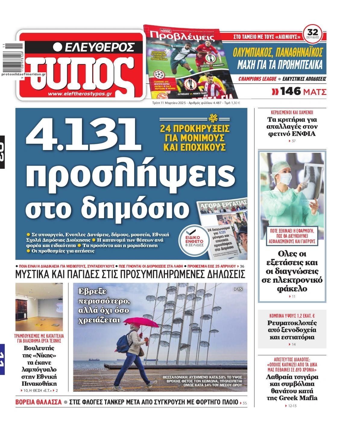 Πρωτοσέλιδο εφημερίδας Ελεύθερος Τύπος