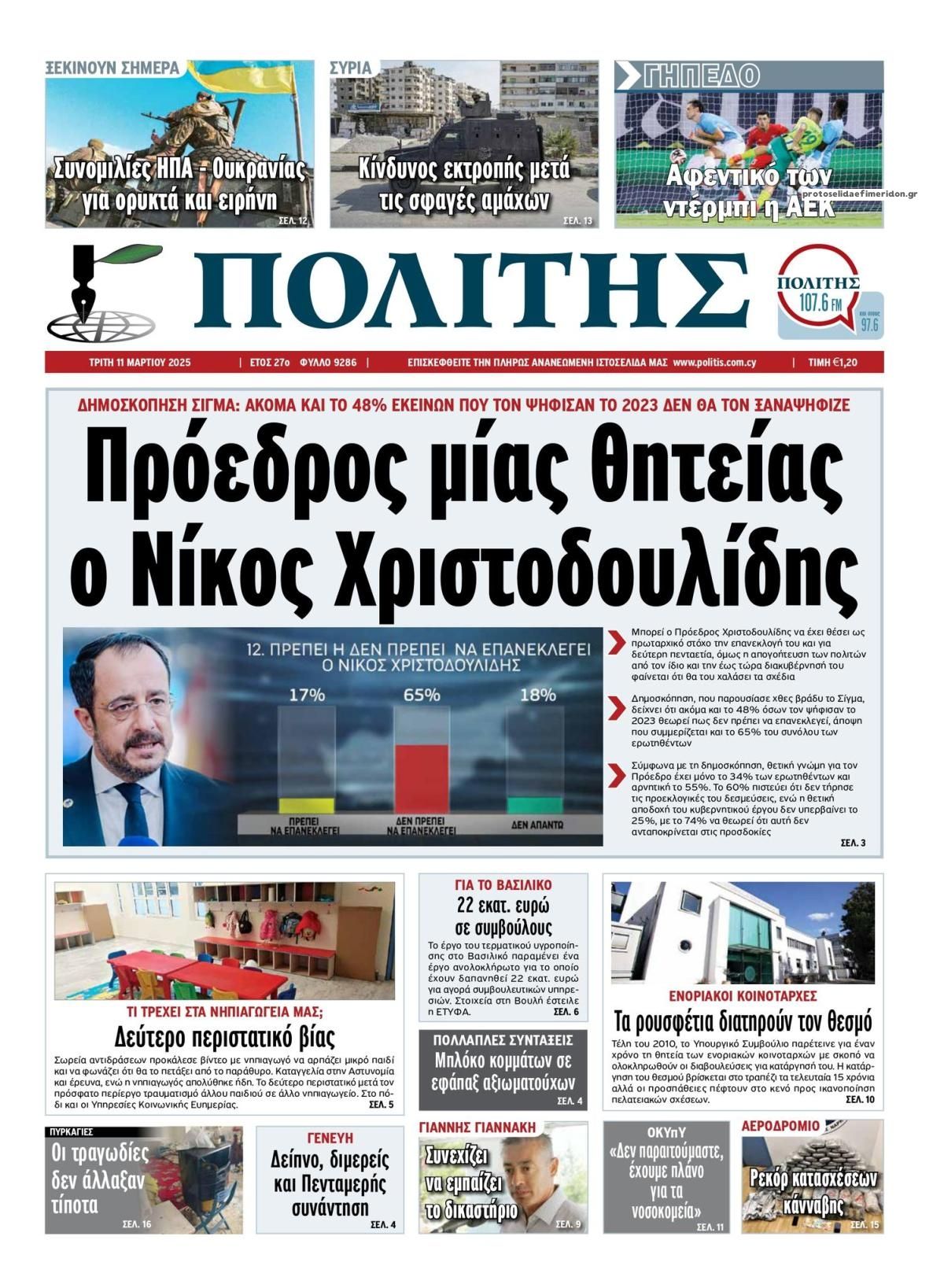 Πρωτοσέλιδο εφημερίδας Πολίτης Κύπρου