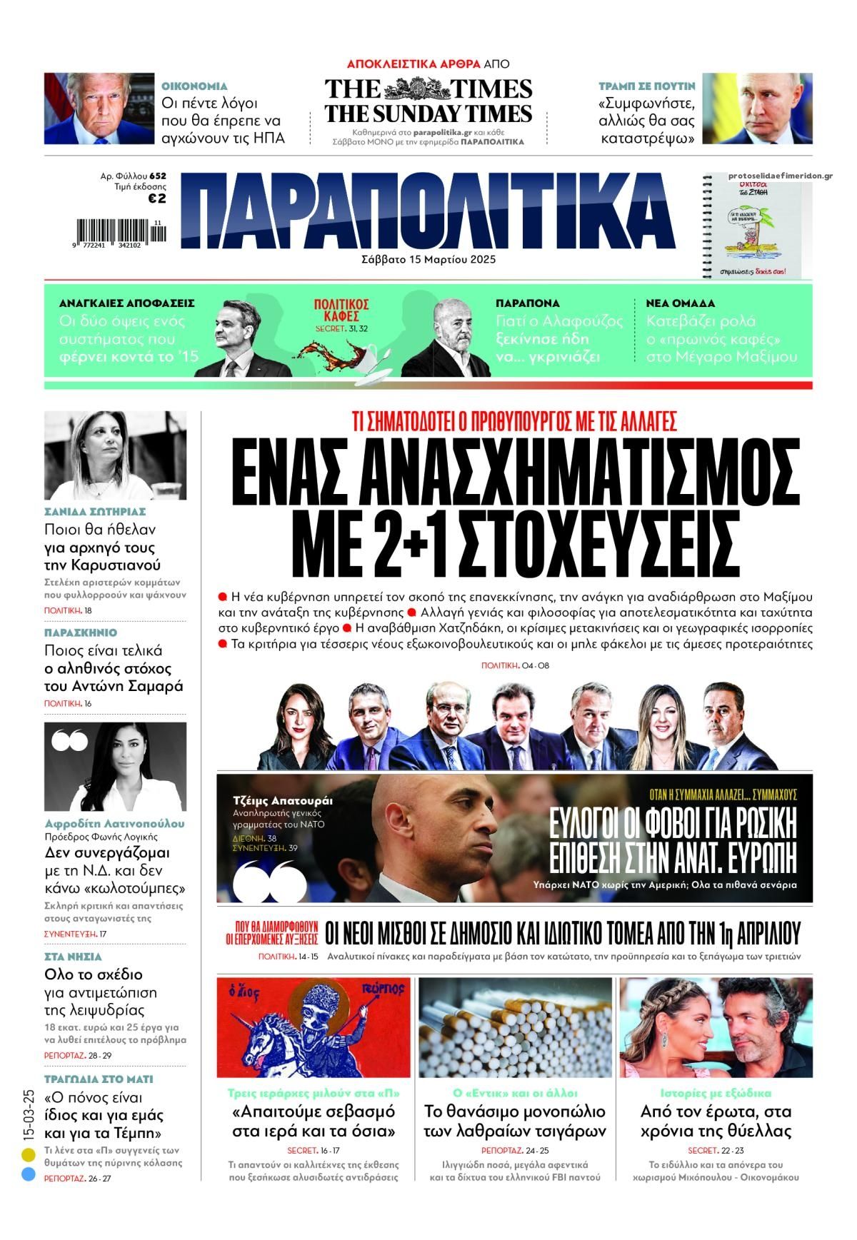 Πρωτοσέλιδο εφημερίδας Παραπολιτικά