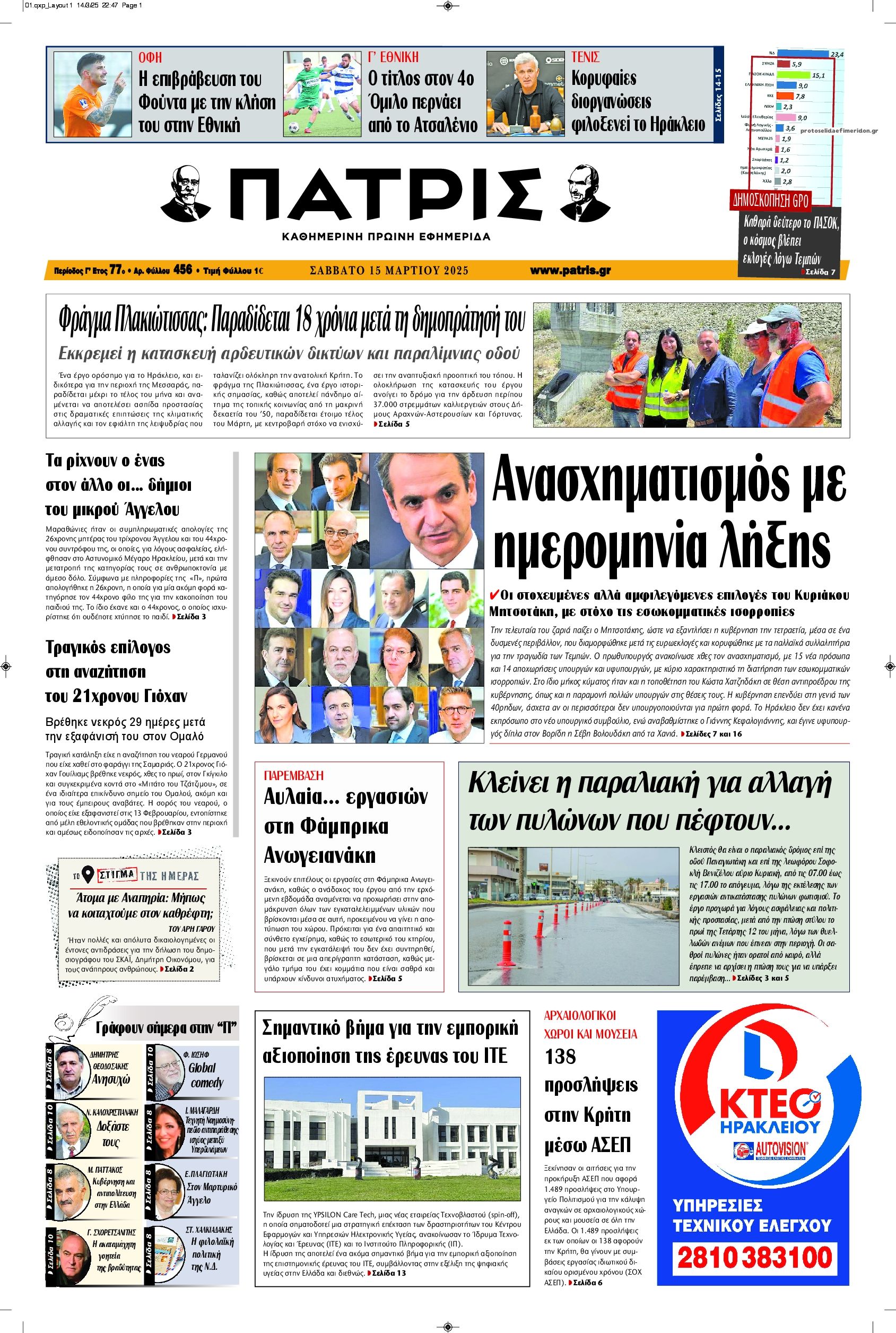 Πρωτοσέλιδο εφημερίδας Πατρίς