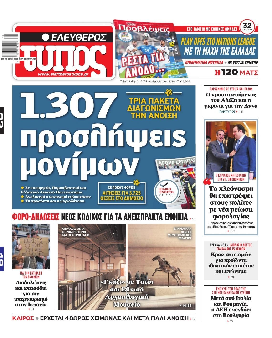 Πρωτοσέλιδο εφημερίδας Ελεύθερος Τύπος