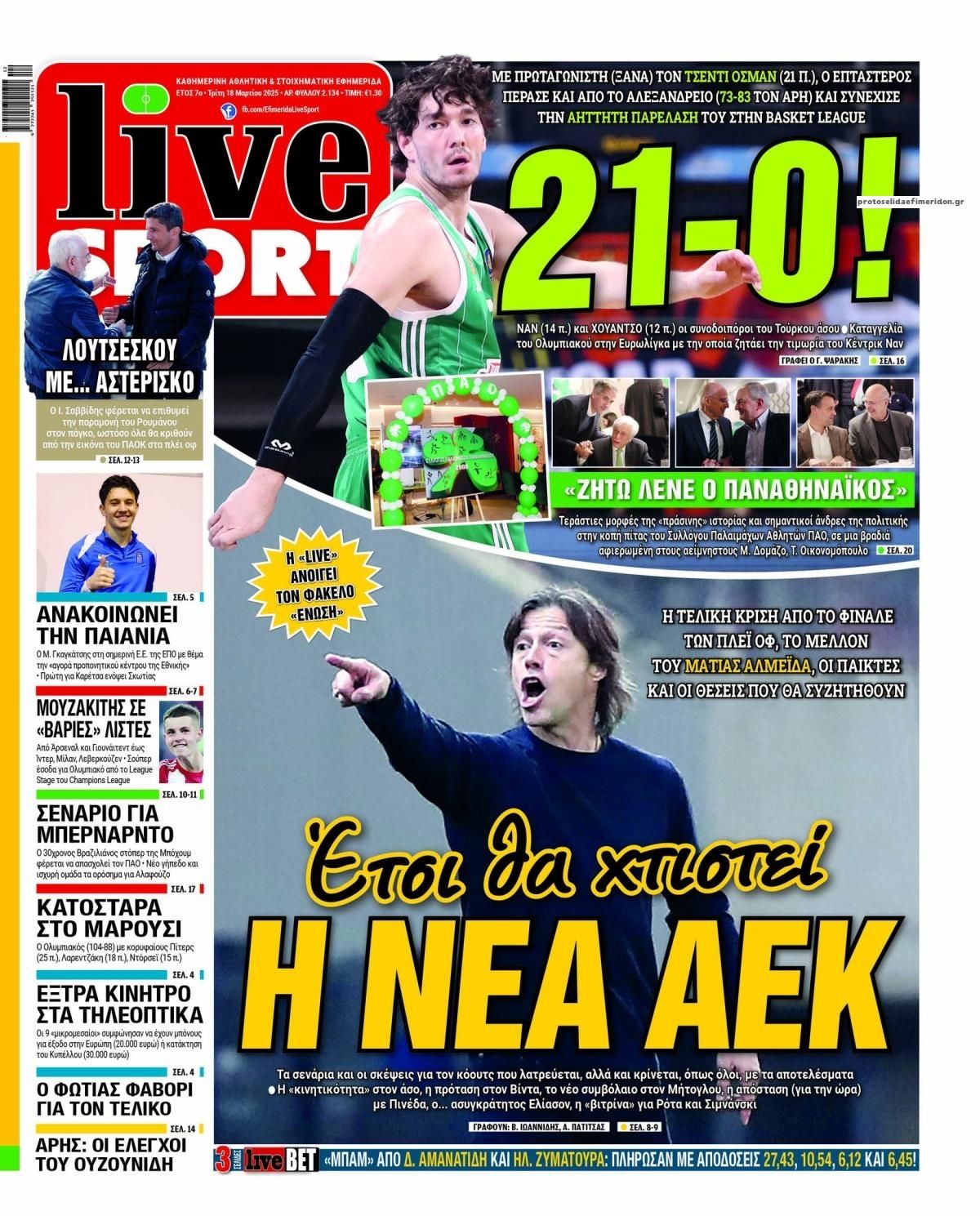 Πρωτοσέλιδο εφημερίδας Livesport