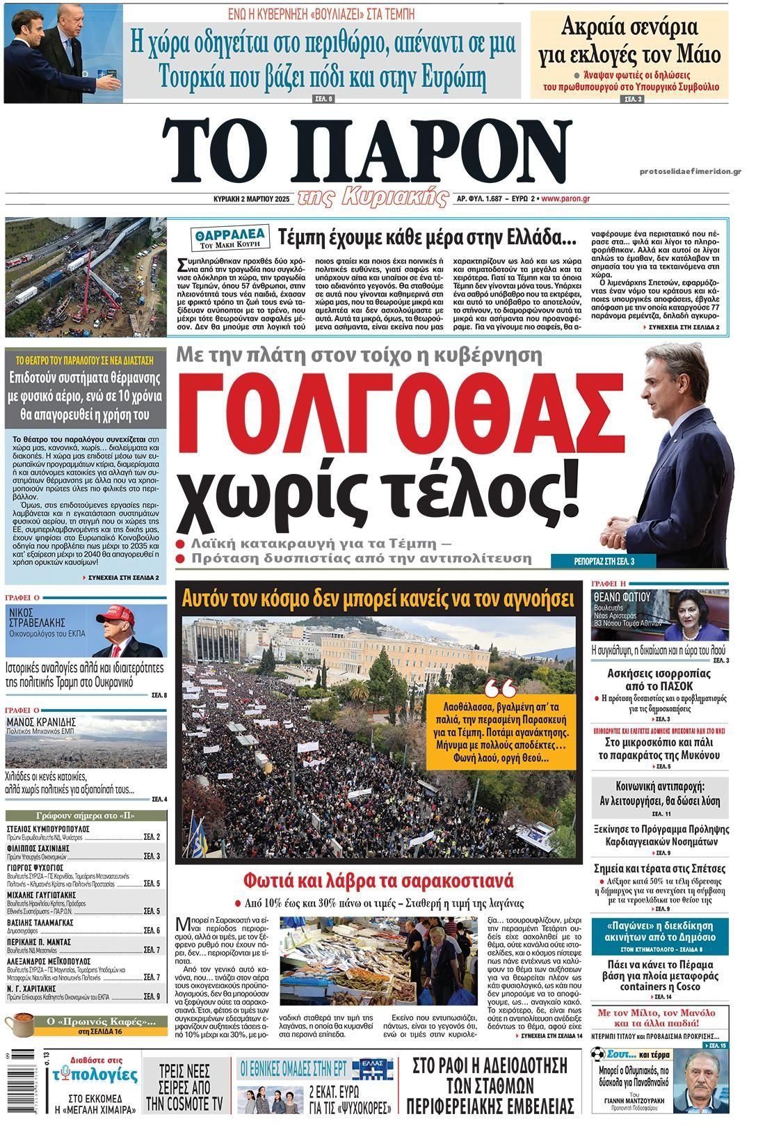 Πρωτοσέλιδο εφημερίδας Το Παρόν