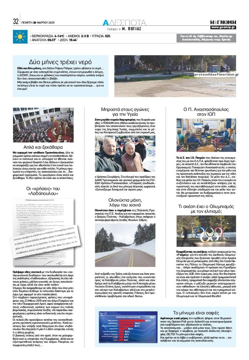 Οπισθόφυλλο εφημερίδας Γνώμη της Πάτρας