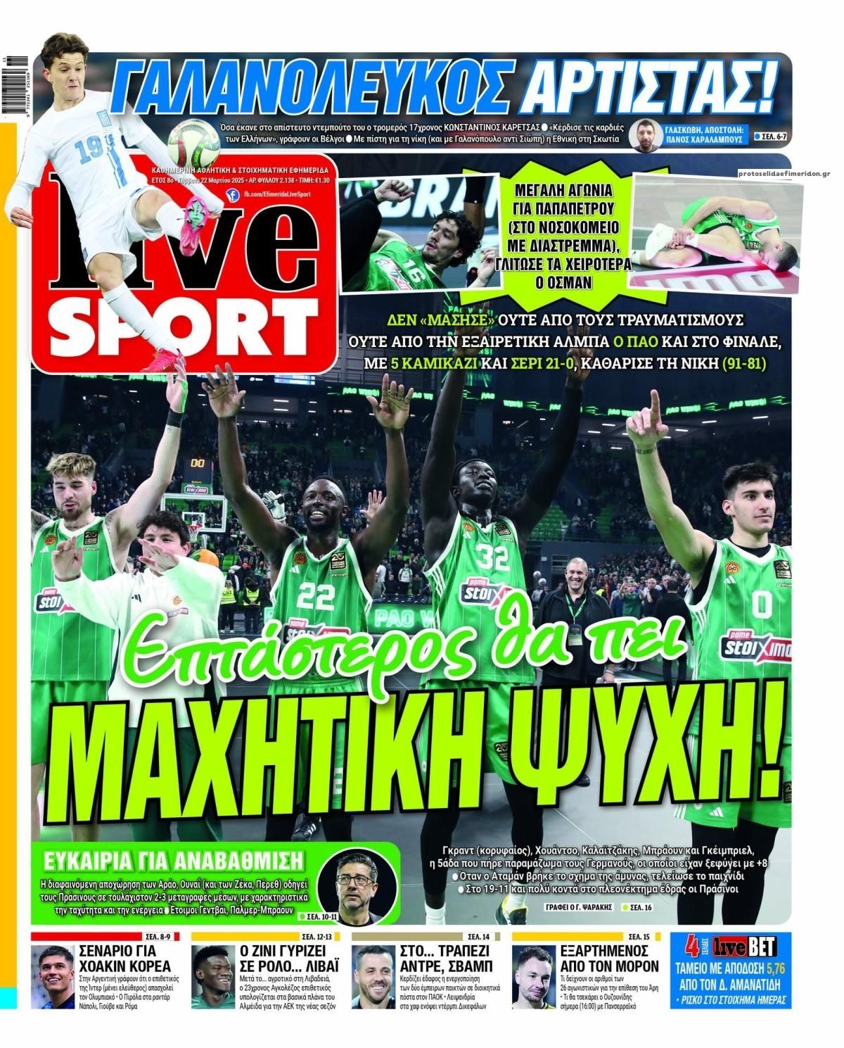 Πρωτοσέλιδο εφημερίδας Livesport