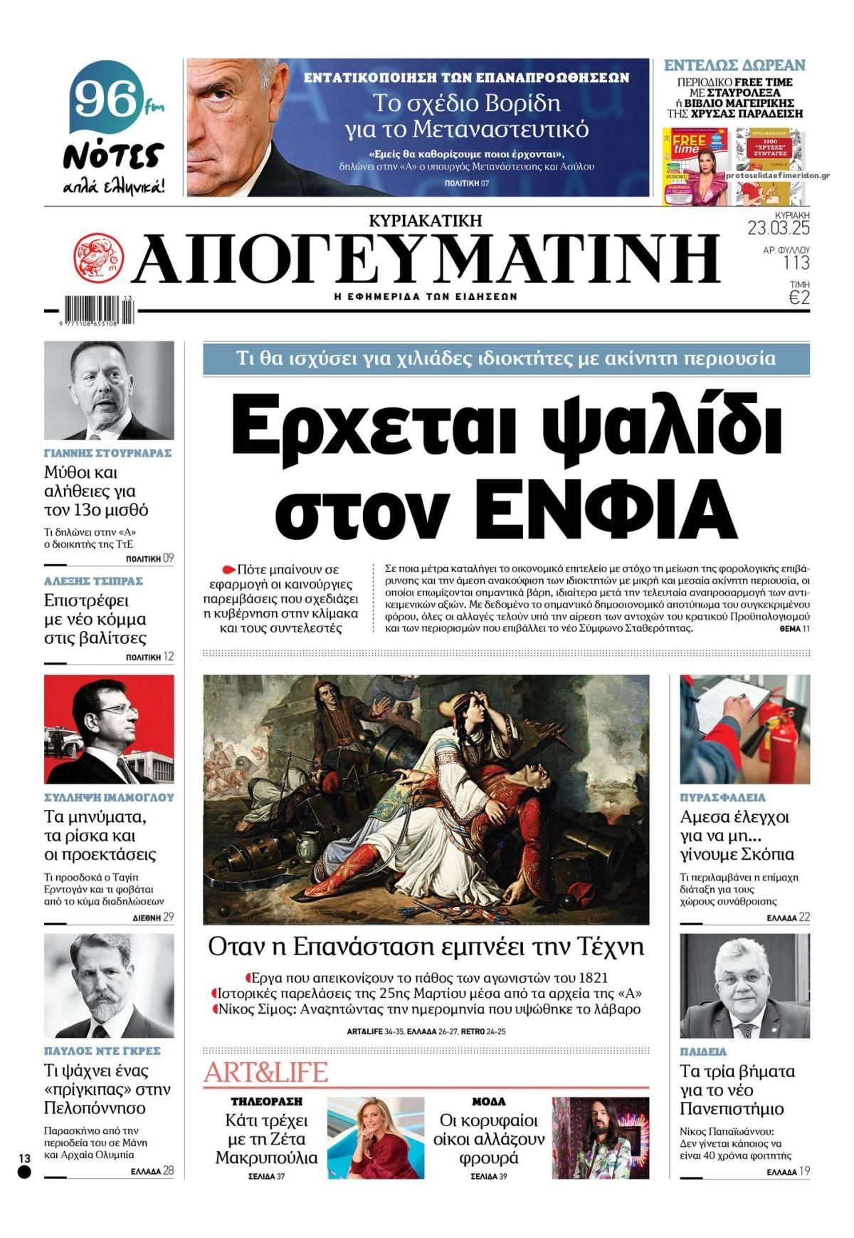 Πρωτοσέλιδο εφημερίδας Απογευματινή