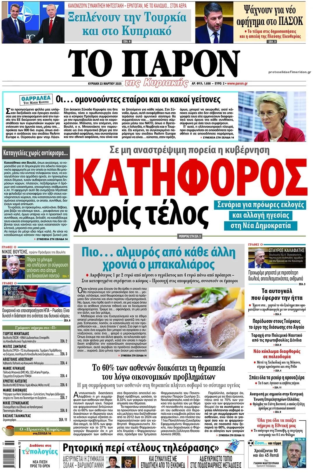 Πρωτοσέλιδο εφημερίδας Το Παρόν