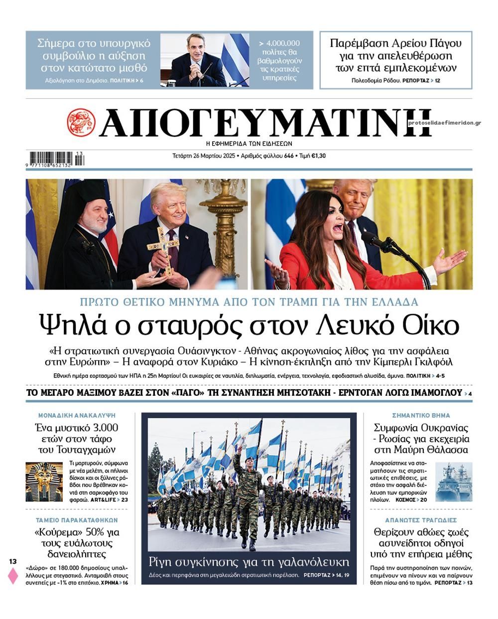 Πρωτοσέλιδο εφημερίδας Απογευματινή