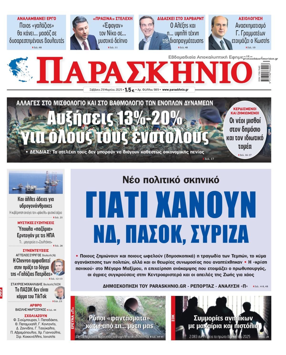 Πρωτοσέλιδο εφημερίδας Το Παρασκήνιο