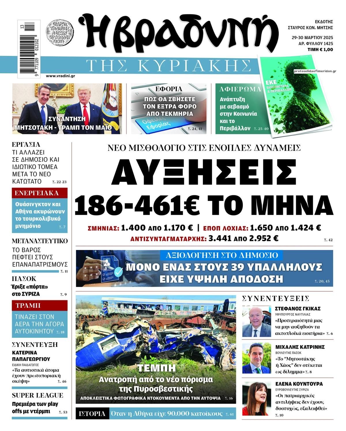 Πρωτοσέλιδο εφημερίδας Βραδυνή Κ.
