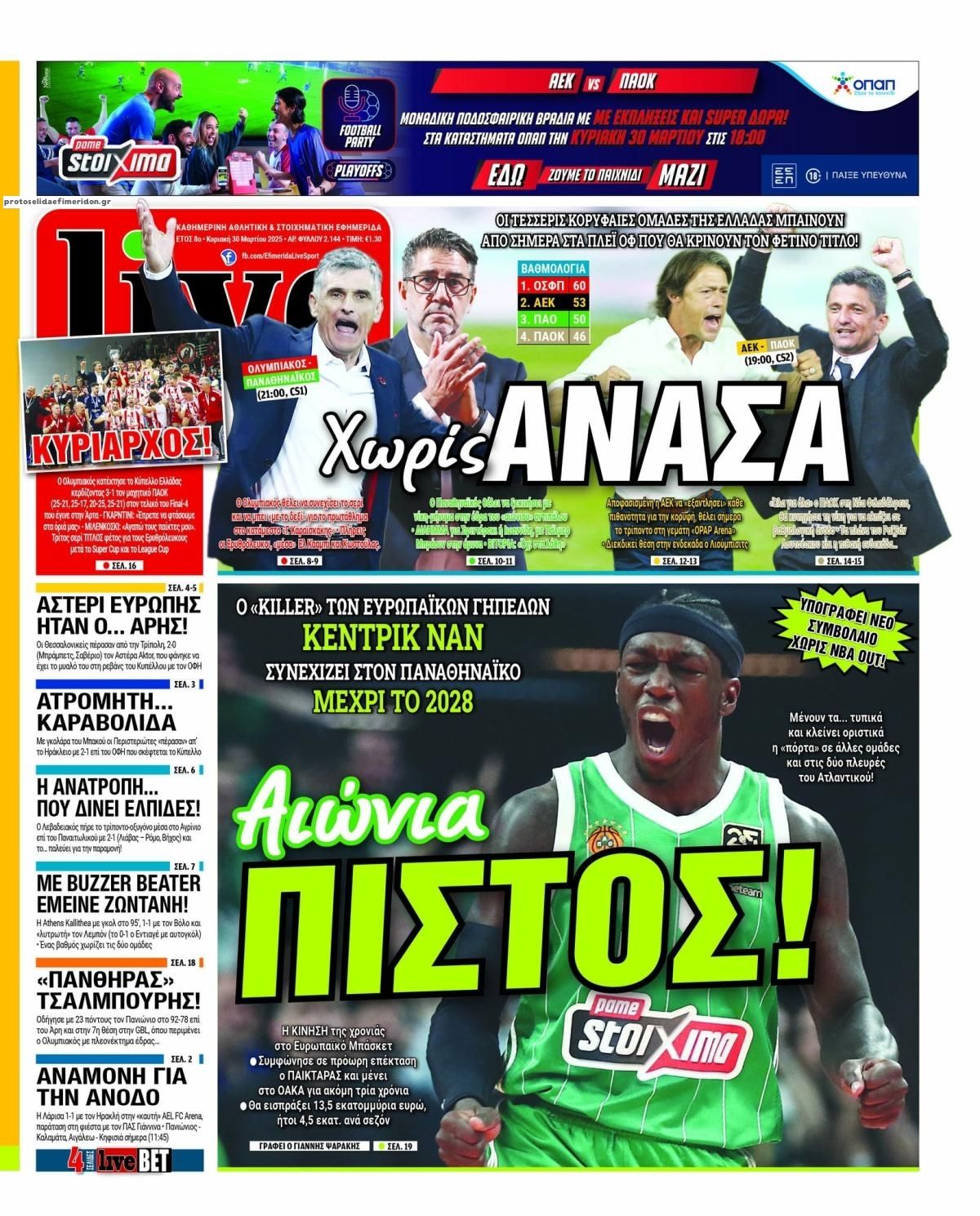 Πρωτοσέλιδο εφημερίδας Livesport