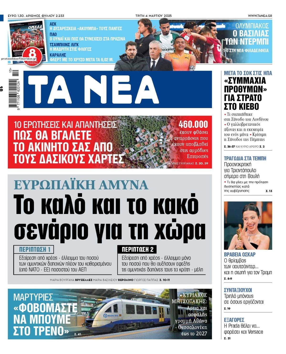 Πρωτοσέλιδο εφημερίδας Τα Νέα