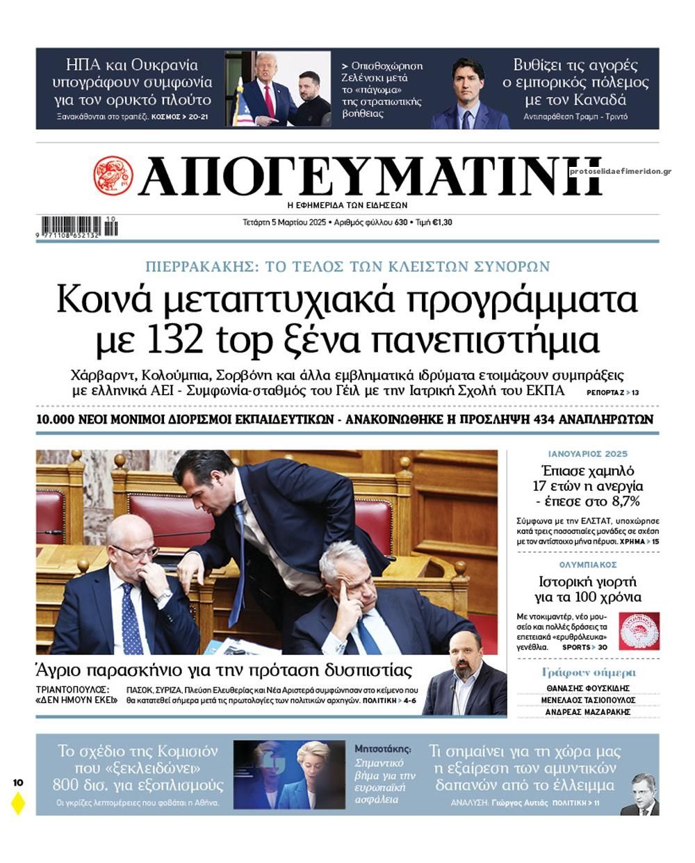 Πρωτοσέλιδο εφημερίδας Απογευματινή