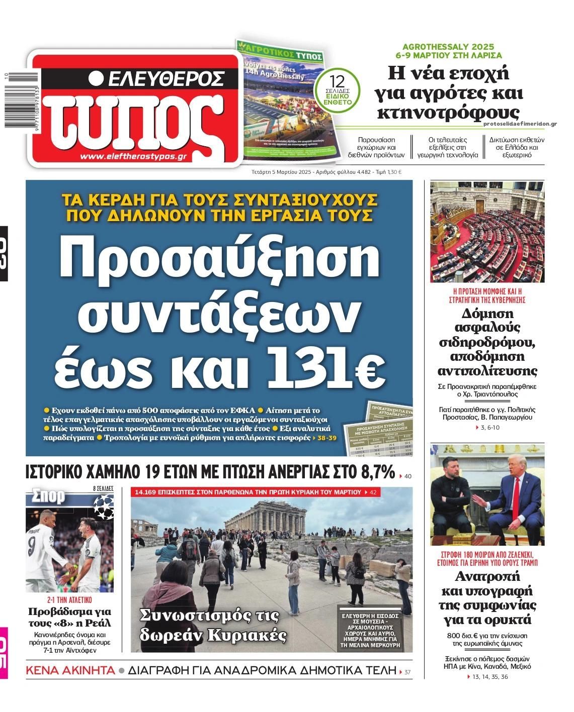 Πρωτοσέλιδο εφημερίδας Ελεύθερος Τύπος