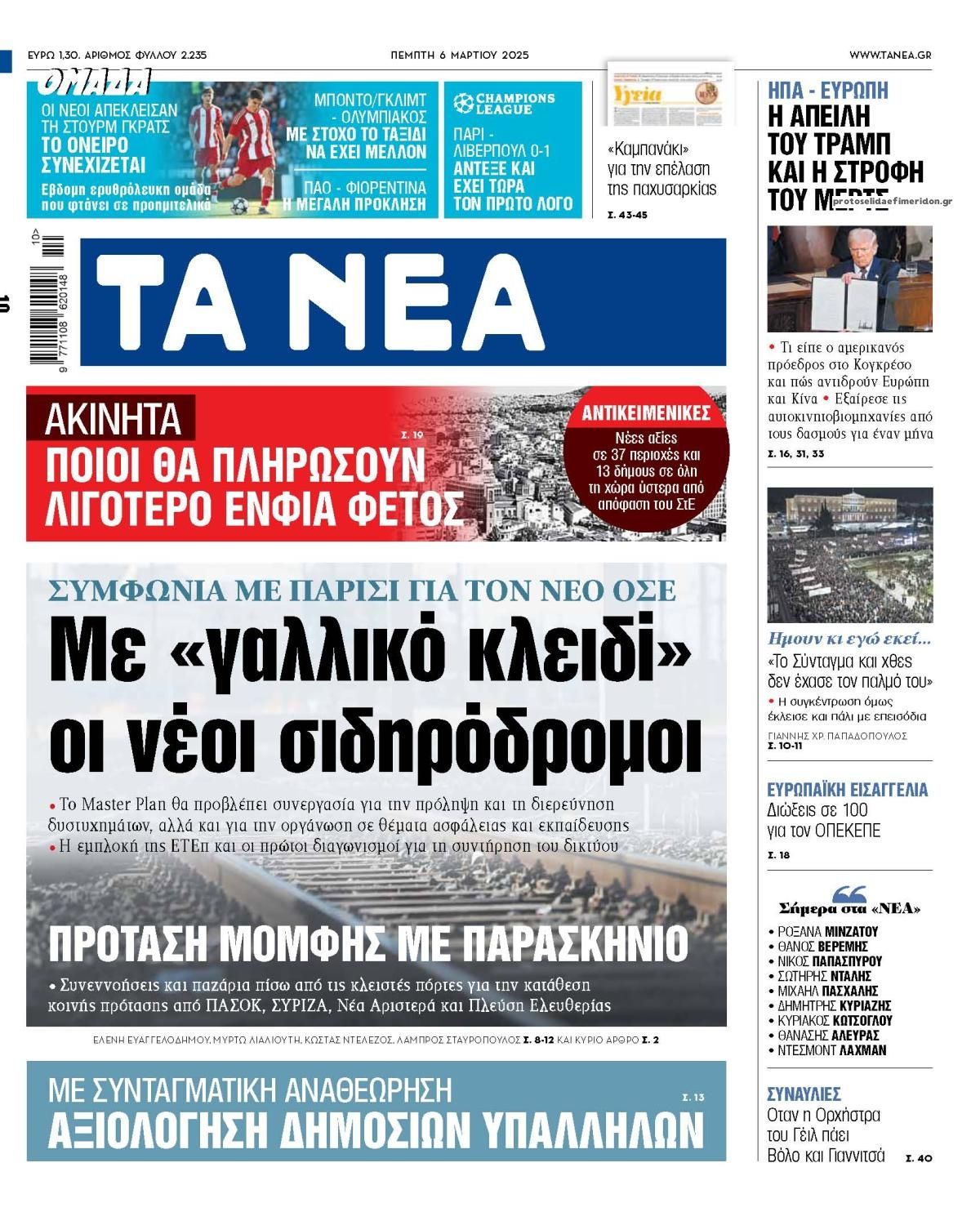 Πρωτοσέλιδο εφημερίδας Τα Νέα