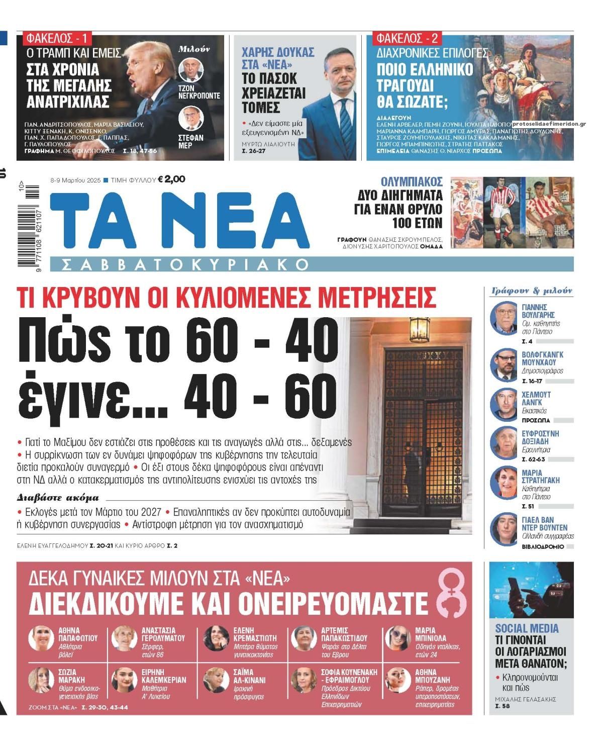 Πρωτοσέλιδο εφημερίδας Τα Νέα