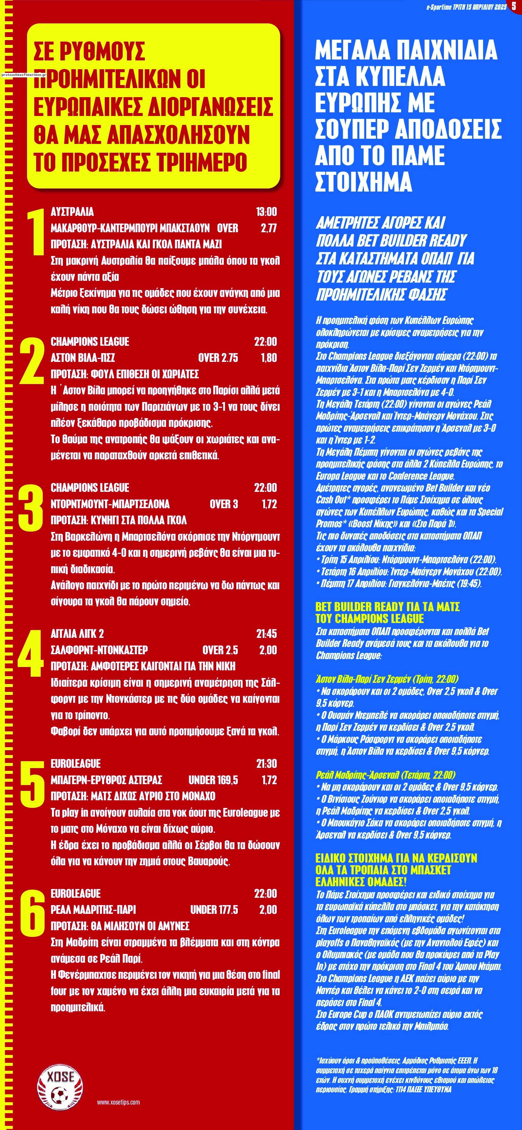 Οπισθόφυλλο εφημερίδας Sportime