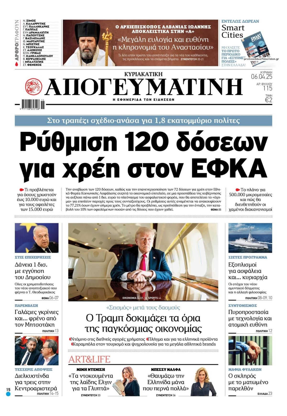 Πρωτοσέλιδο εφημερίδας Απογευματινή