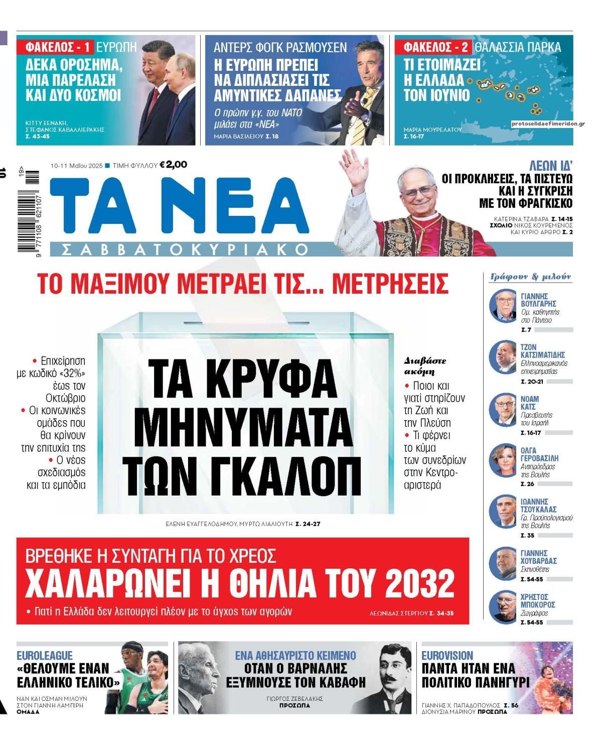 Πρωτοσέλιδο εφημερίδας Τα Νέα