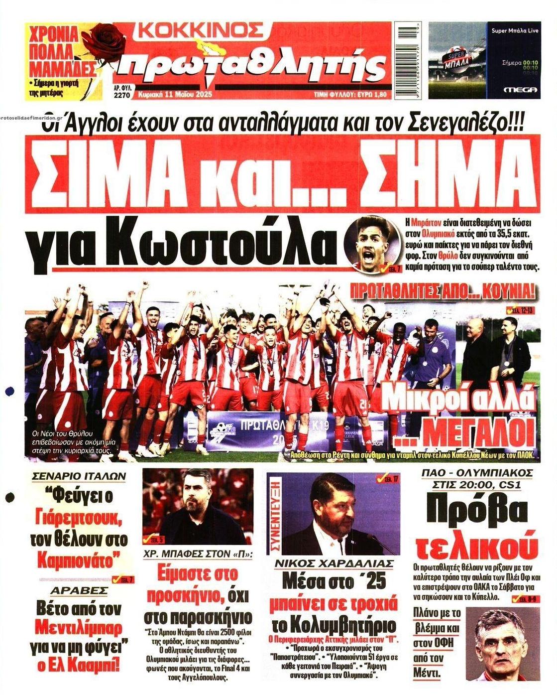 Πρωτοσέλιδο εφημερίδας Κόκκινος Πρωταθλητής
