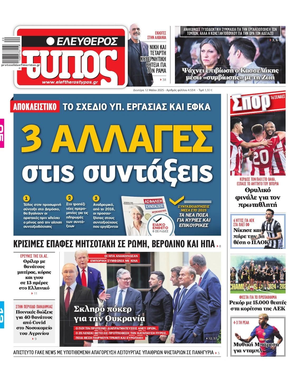 Πρωτοσέλιδο εφημερίδας Ελεύθερος Τύπος