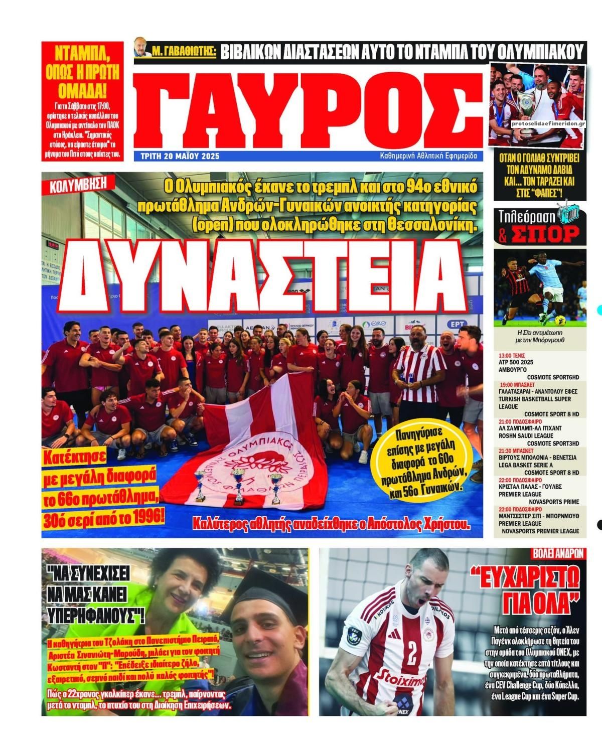 Οπισθόφυλλο εφημερίδας Κόκκινος Πρωταθλητής