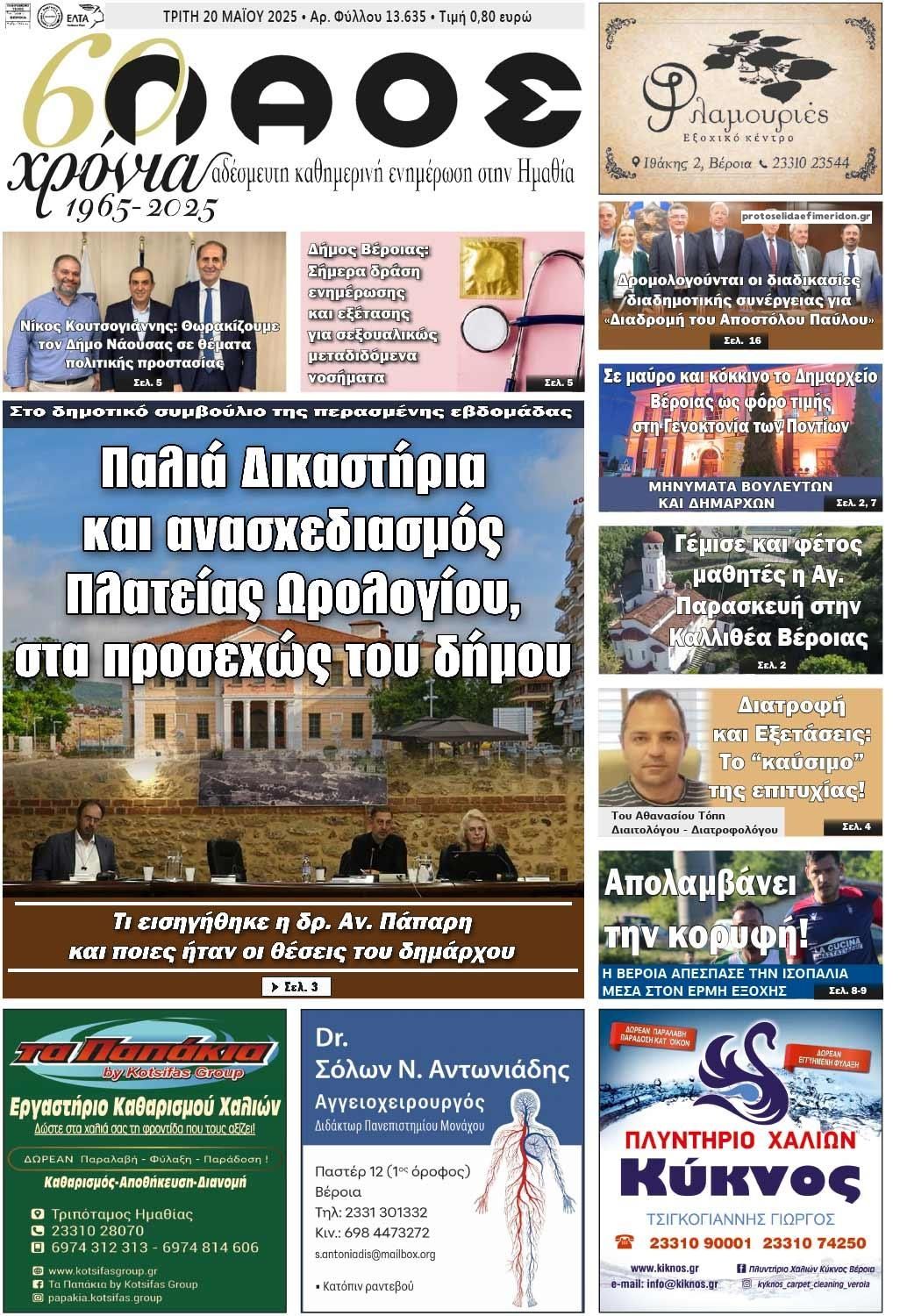 Πρωτοσέλιδο εφημερίδας Λαός Βέροιας