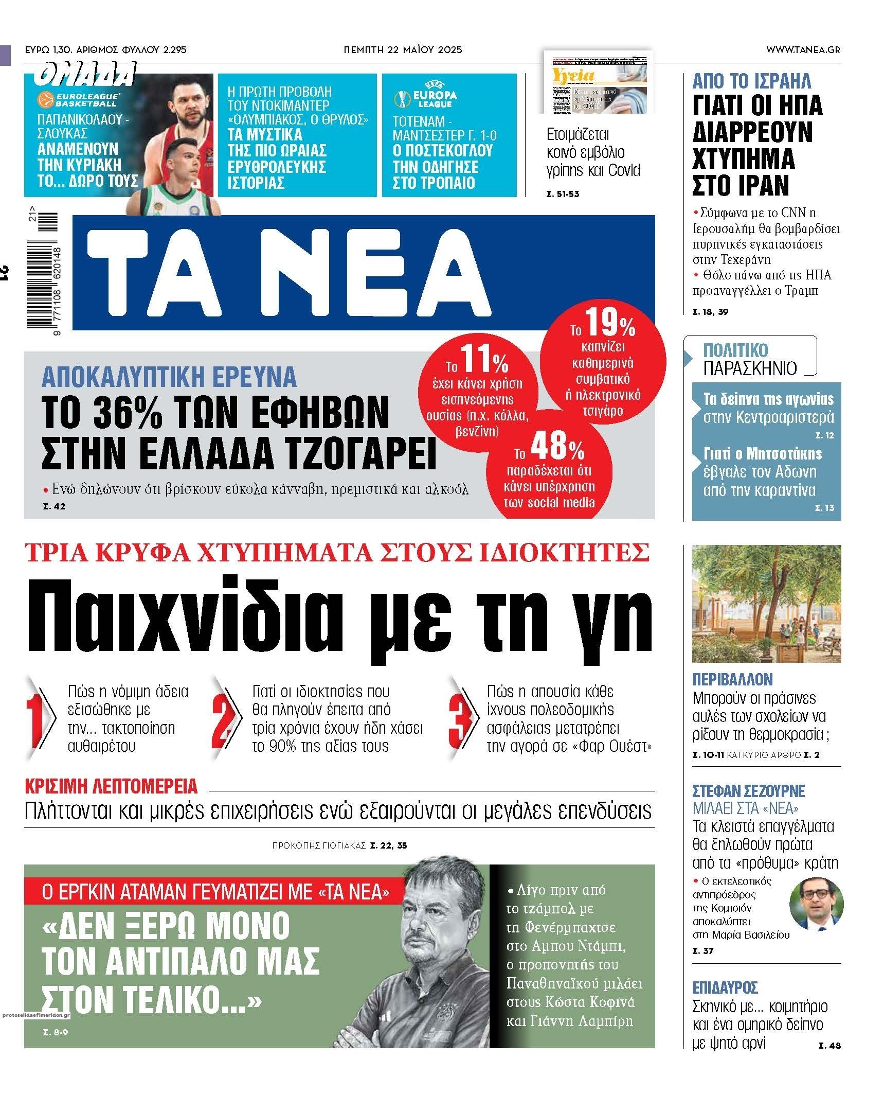 Πρωτοσέλιδο εφημερίδας Τα Νέα