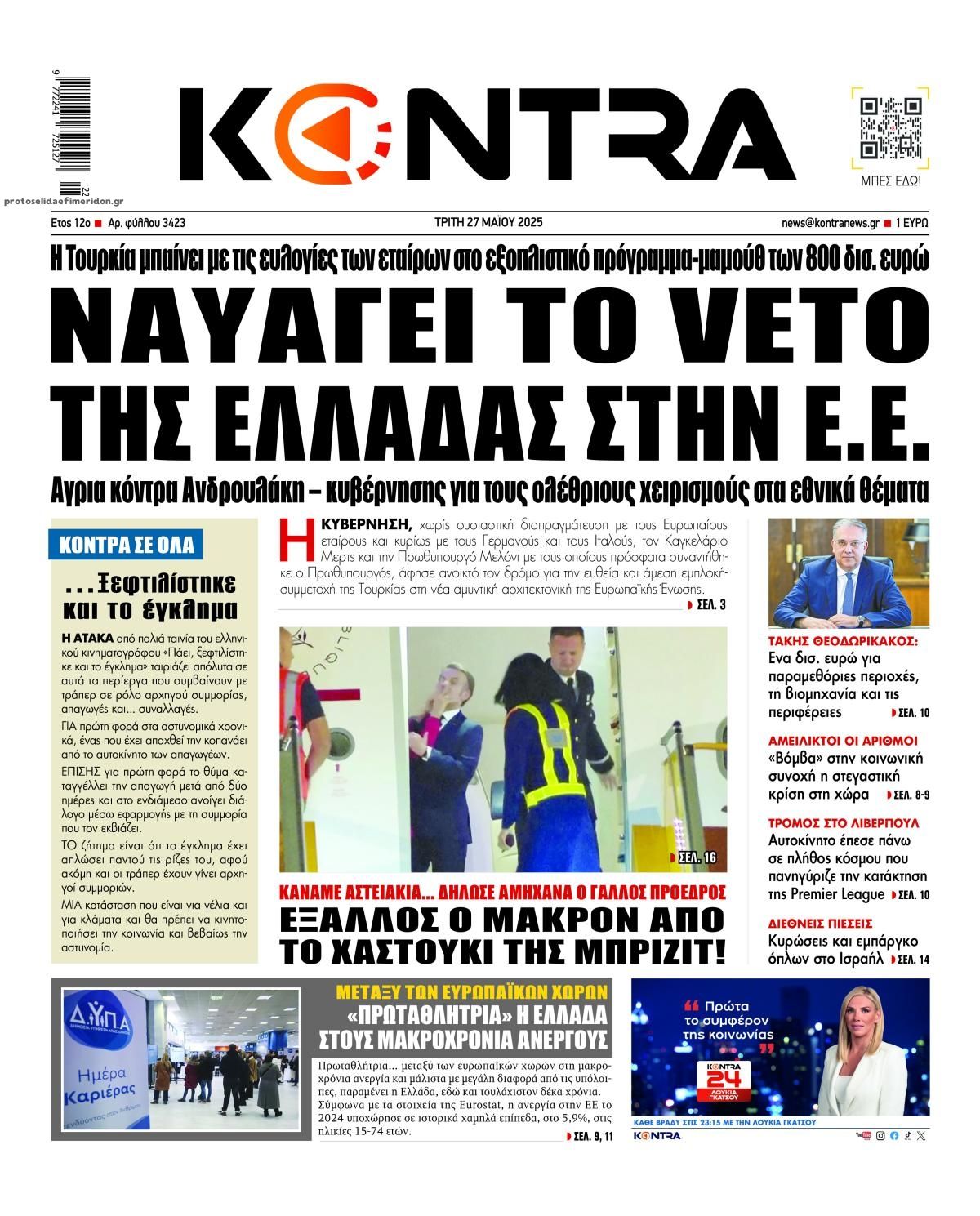 Πρωτοσέλιδο εφημερίδας Kontra News