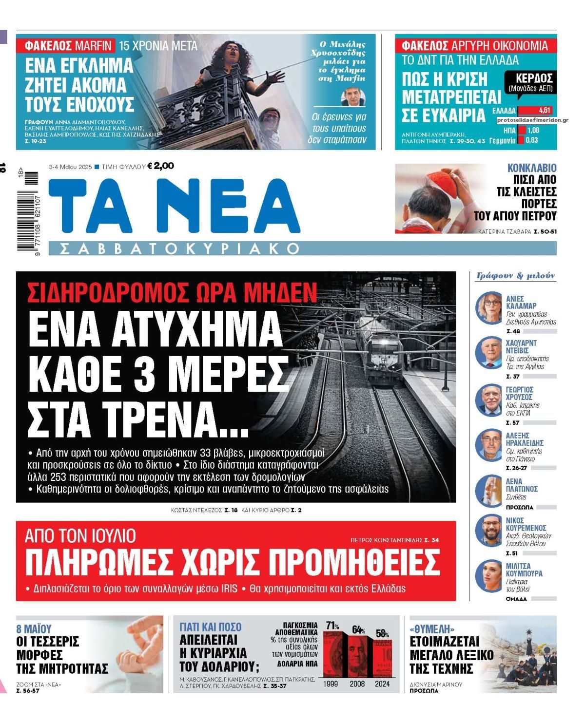 Πρωτοσέλιδο εφημερίδας Τα Νέα