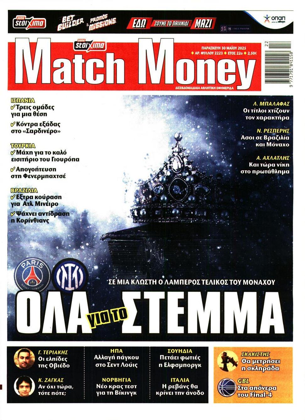 Πρωτοσέλιδο εφημερίδας Matchmoney