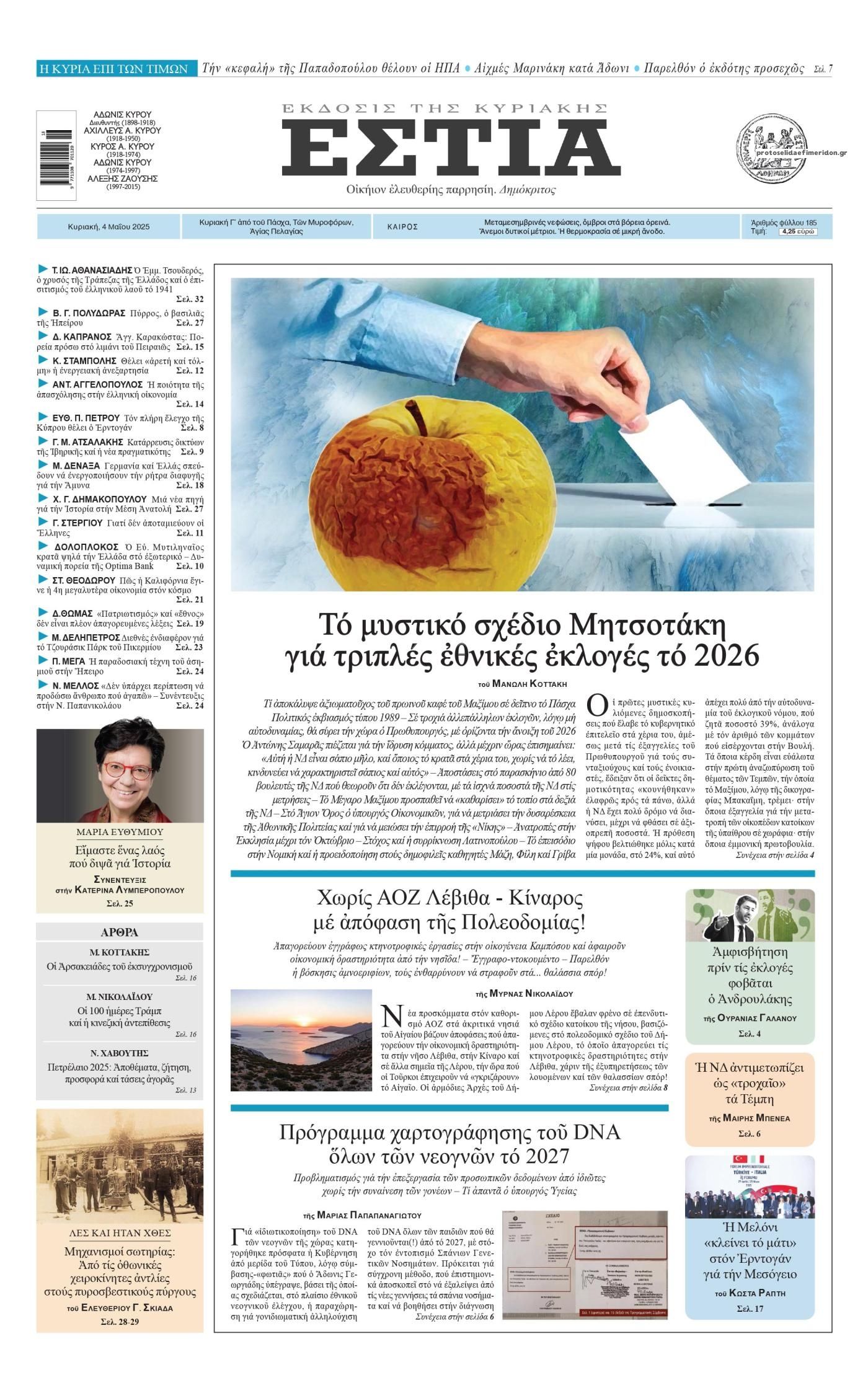 Πρωτοσέλιδο εφημερίδας Εστία