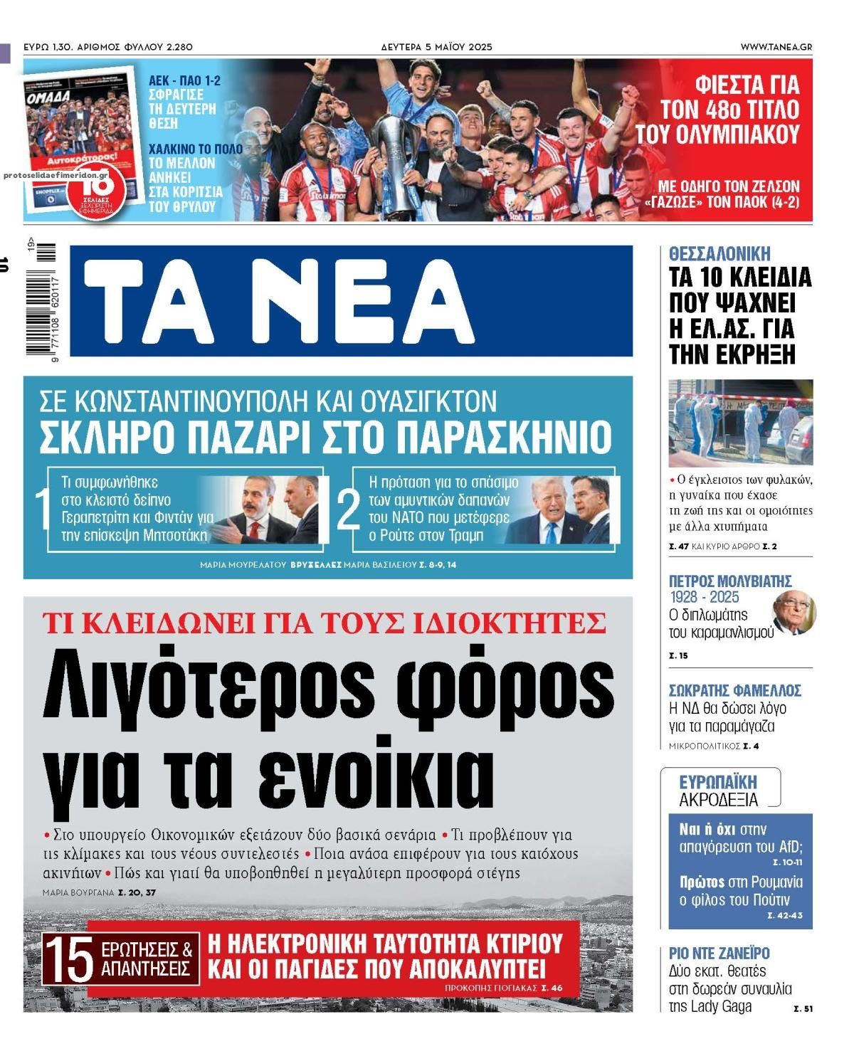 Πρωτοσέλιδο εφημερίδας Τα Νέα