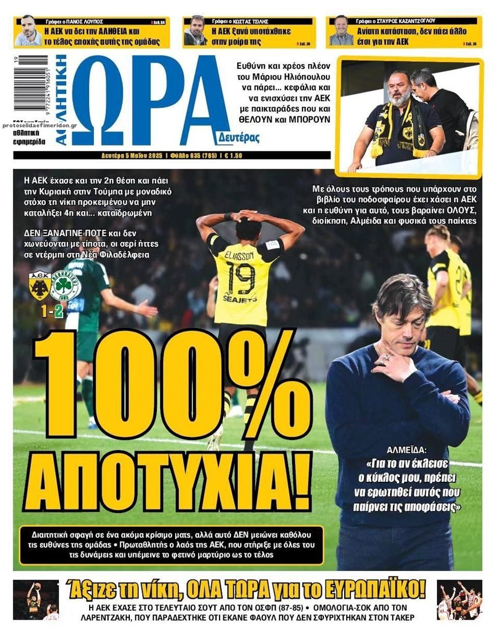 Πρωτοσέλιδο εφημερίδας Η ώρα των Σπορ