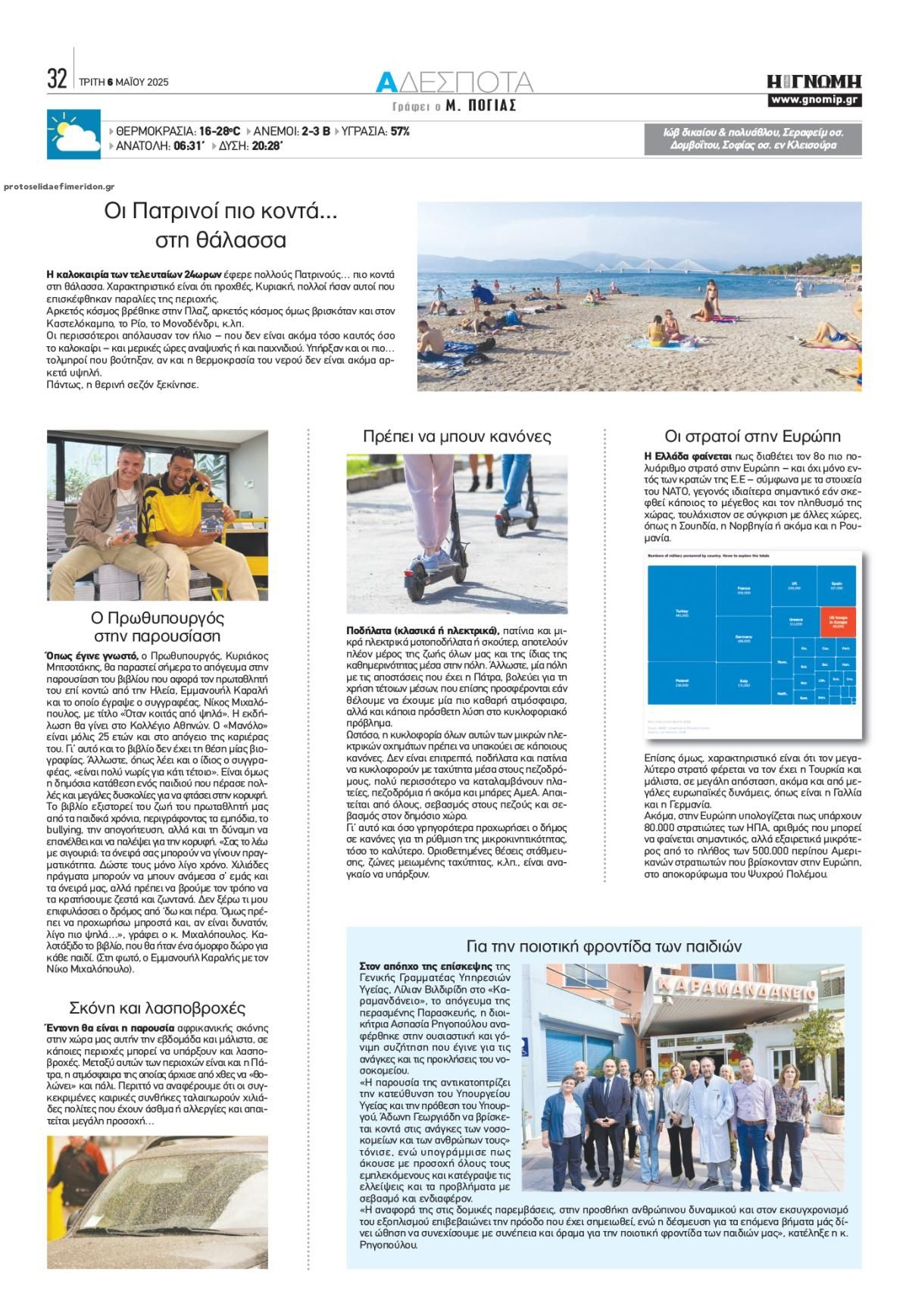 Οπισθόφυλλο εφημερίδας Γνώμη της Πάτρας