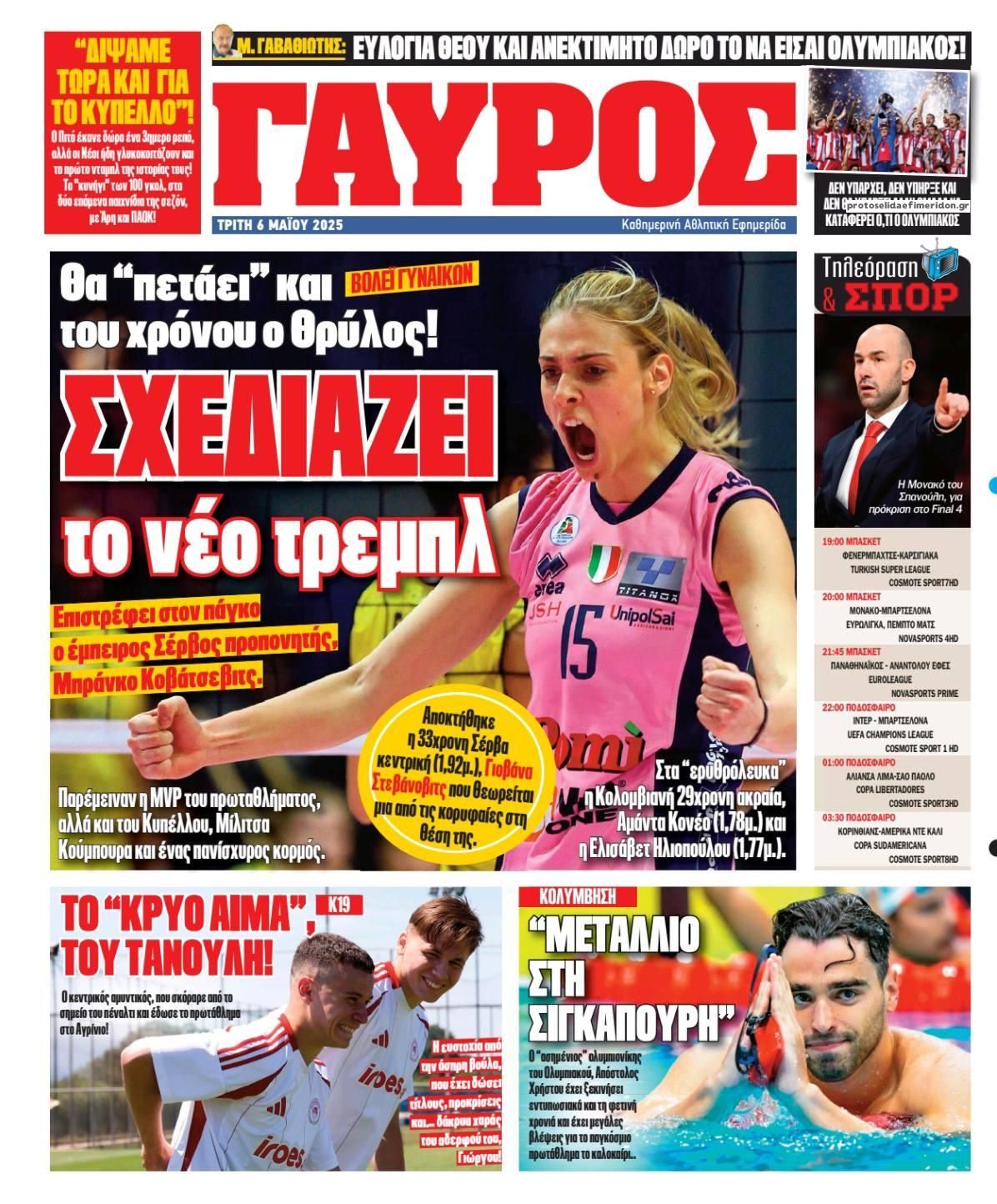 Οπισθόφυλλο εφημερίδας Κόκκινος Πρωταθλητής