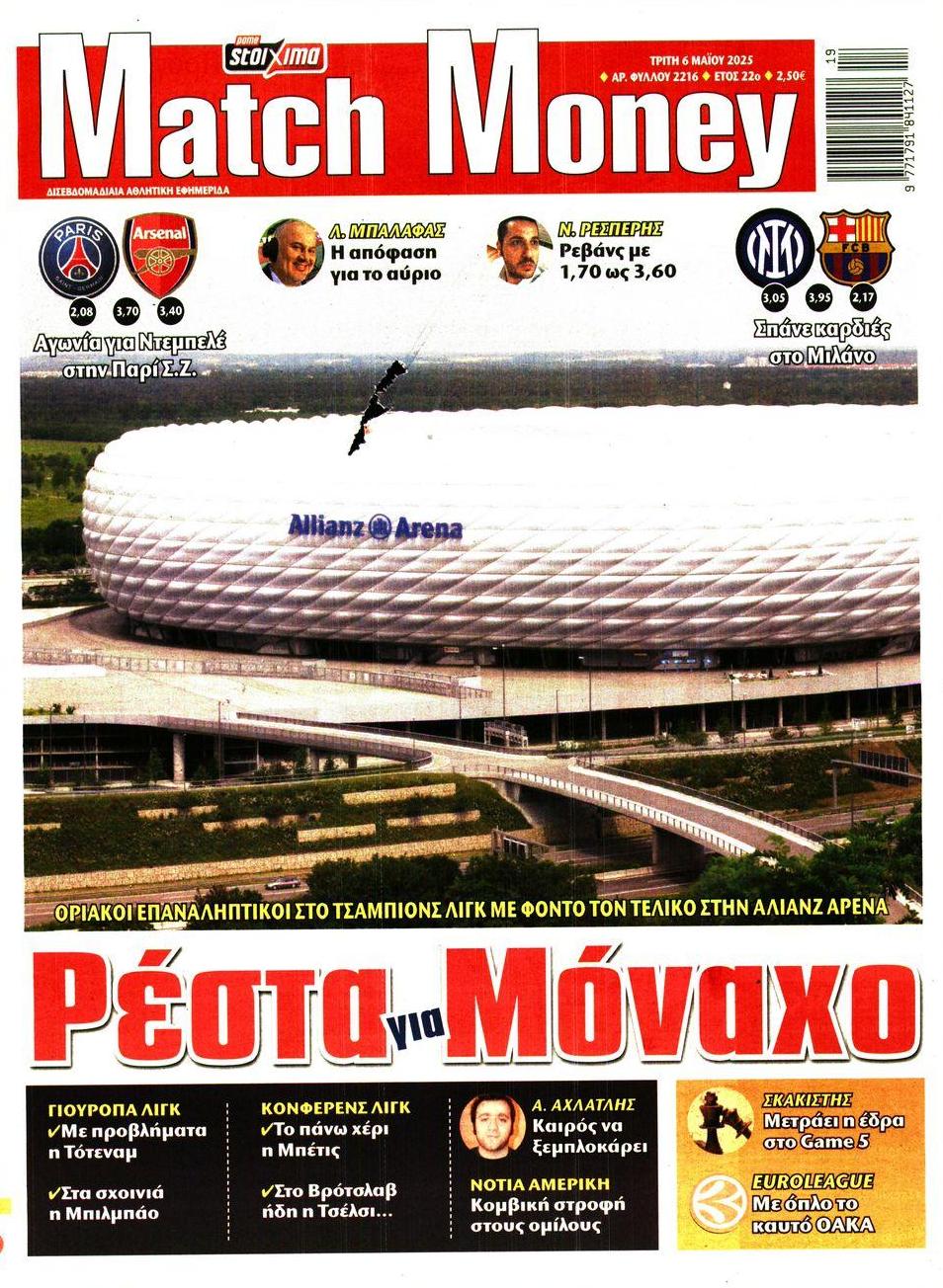 Πρωτοσέλιδο εφημερίδας Matchmoney