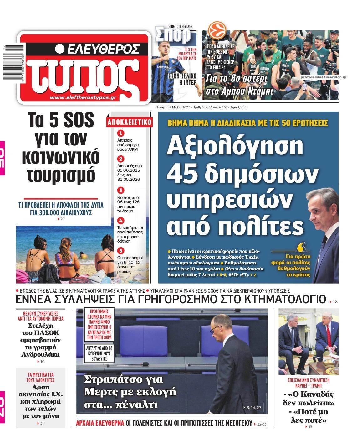 Πρωτοσέλιδο εφημερίδας Ελεύθερος Τύπος