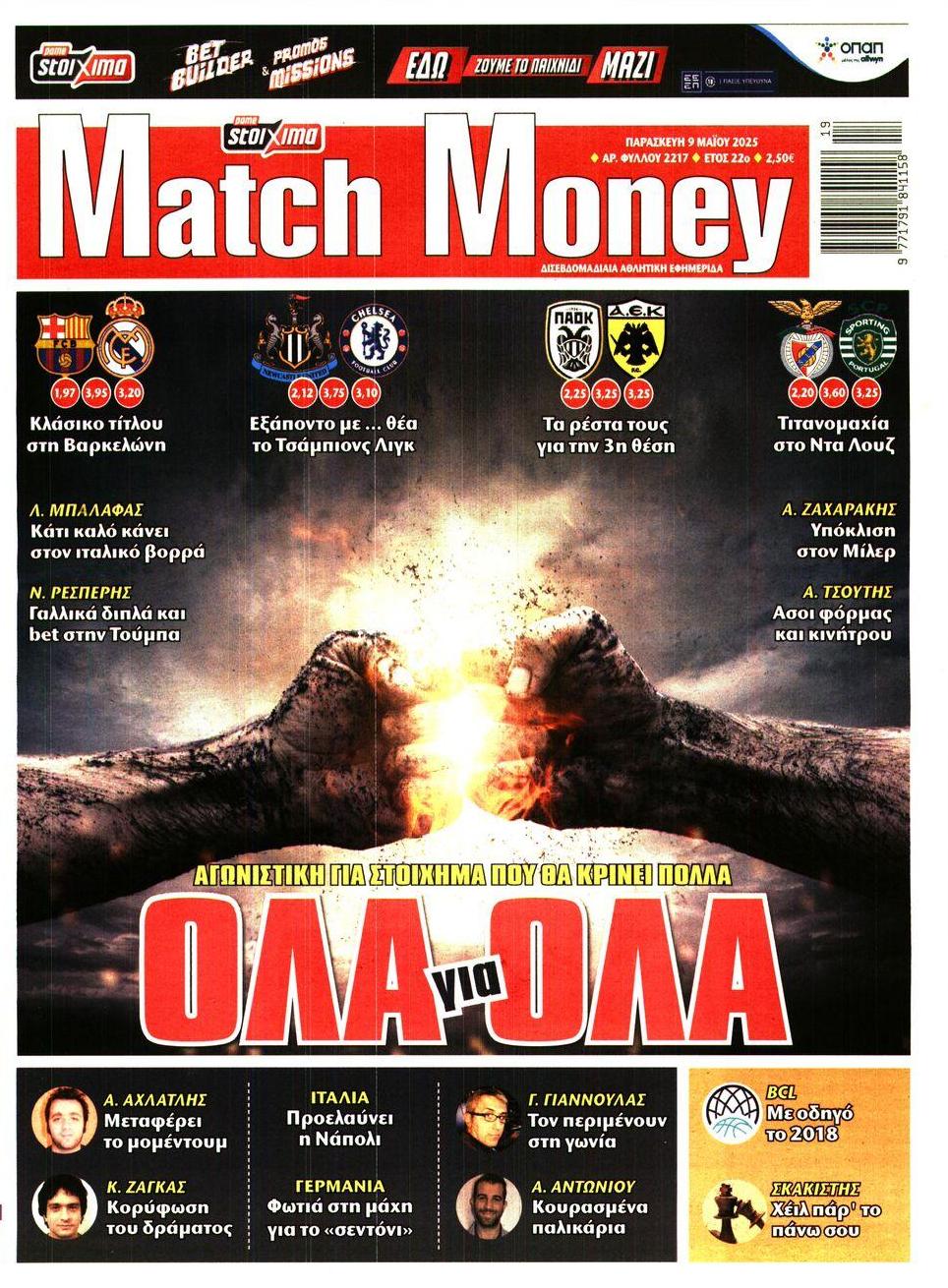 Πρωτοσέλιδο εφημερίδας Matchmoney