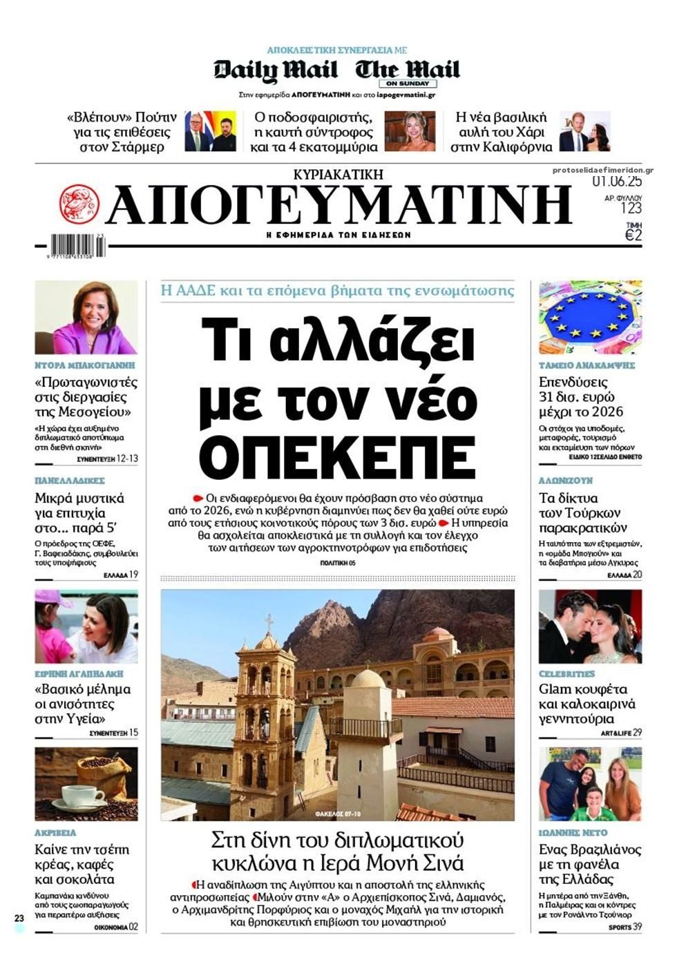 Πρωτοσέλιδο εφημερίδας Απογευματινή